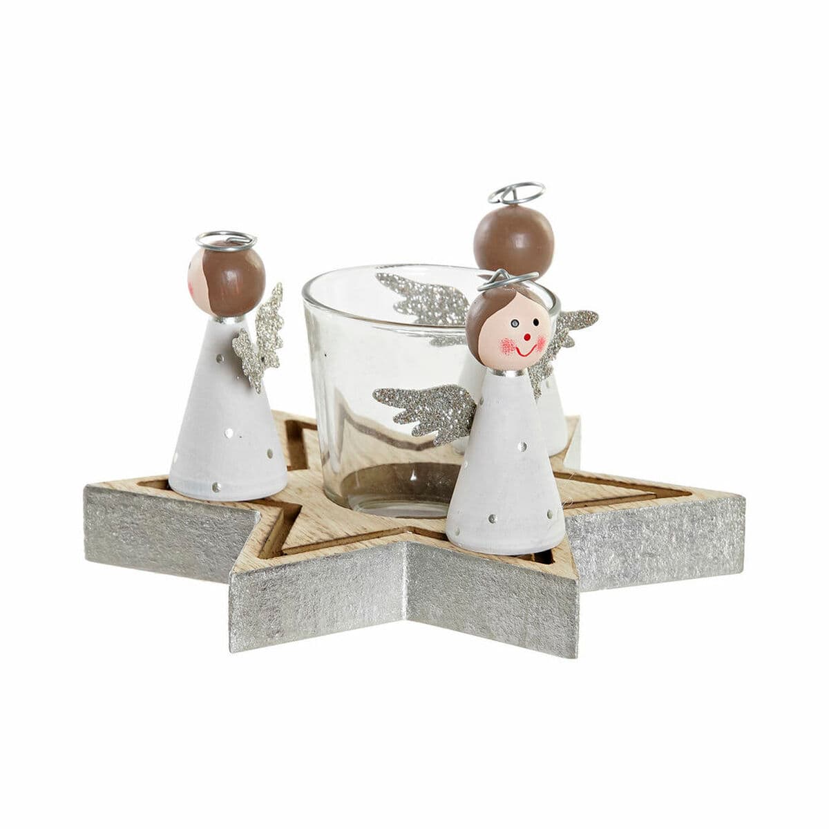 Portacandele Natalizio DKD Home Decor S3025222 Cristallo Legno Stella Angelo (17 x 17 x 9 cm)