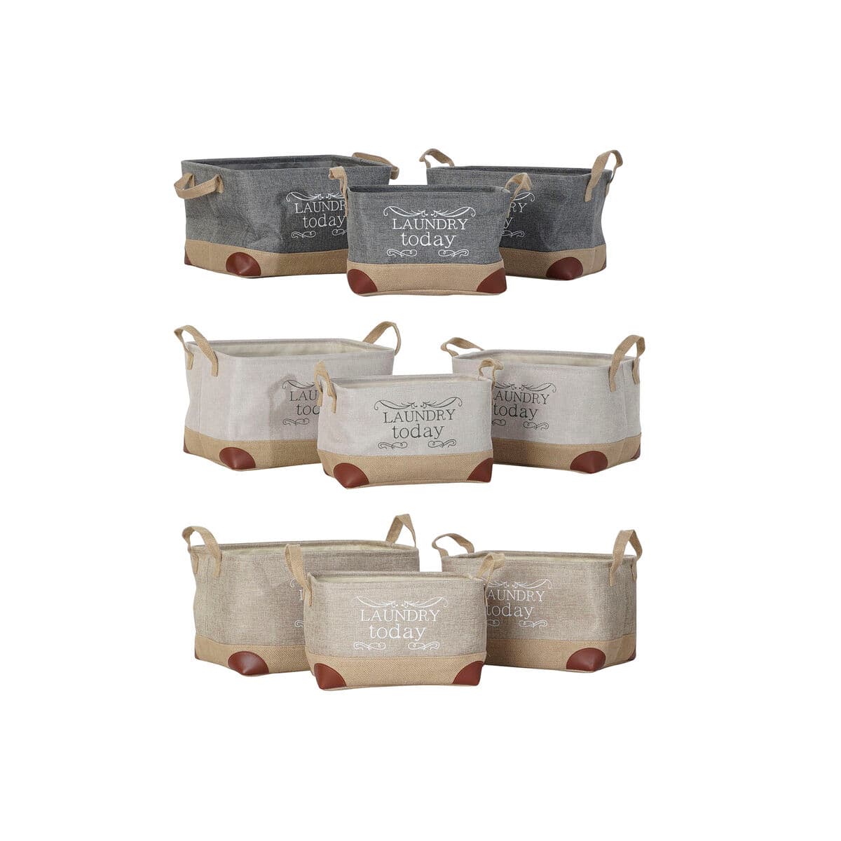 Cestino Multiuso DKD Home Decor Beige Grigio Marrone Chiaro 40 x 30 x 24 cm Legno 3 Pezzi (3 Unità)