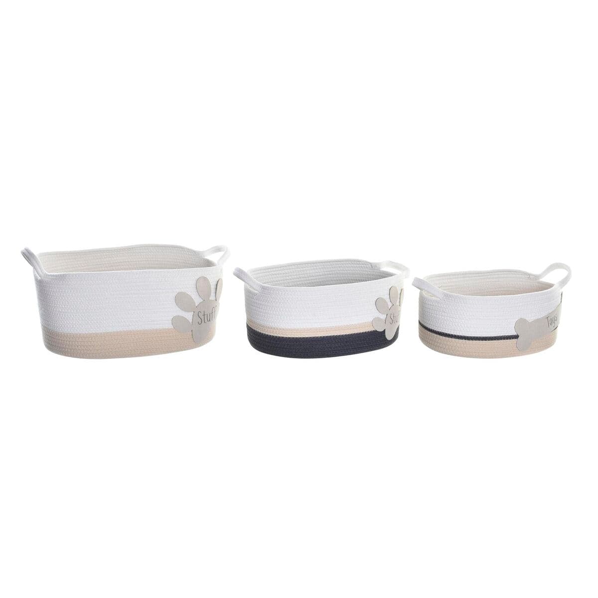 Set di Cestini DKD Home Decor Bianco Grigio Crema 60 x 31 x 25 cm 3 Pezzi