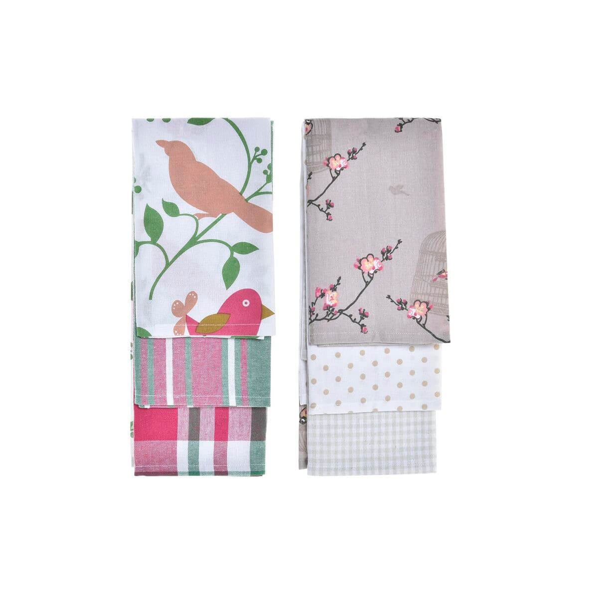 Set di Asciugamani da Cucina DKD Home Decor Marrone Rosso Verde Beige 60 x 0,5 x 40 cm Fiori Uccelli