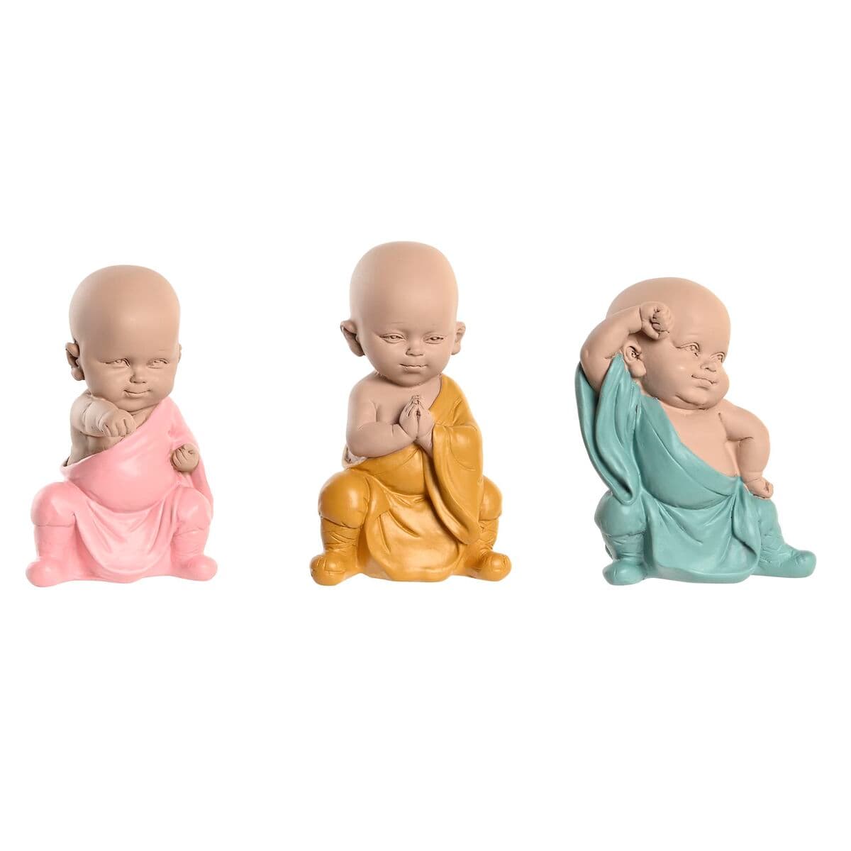 Statua Decorativa DKD Home Decor Azzurro Rosa Giallo Resina Frate (8 x 5,5 x 12,7 cm) (3 Unità)