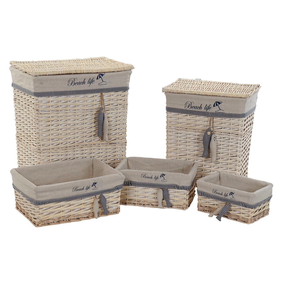 Set di Cestini DKD Home Decor Azzurro Beige Alluminio Spirali Mediterraneo 5 Pezzi