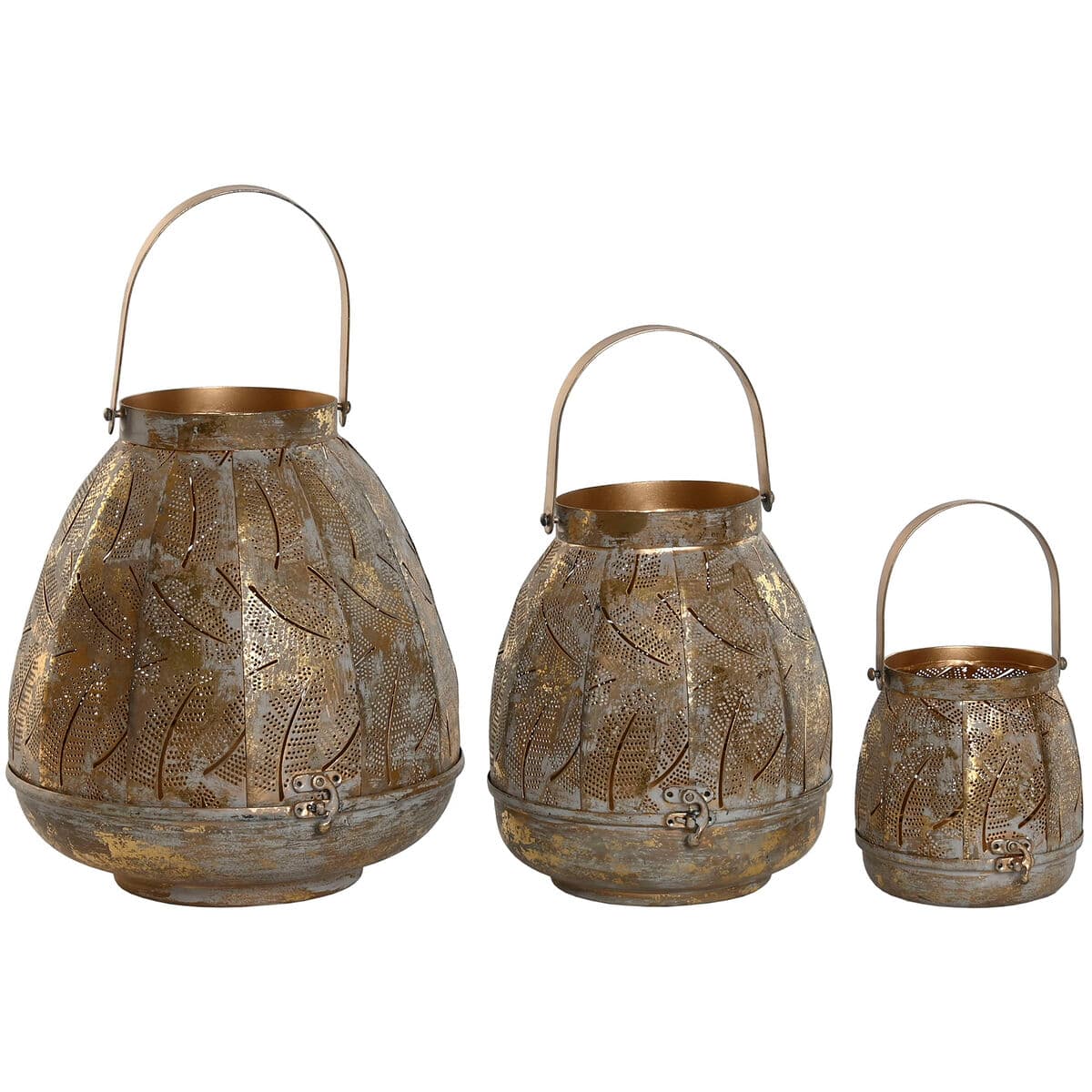 Set di Portacandele Home ESPRIT Dorato Metallo 25 x 25 x 28 cm (3 Unità)