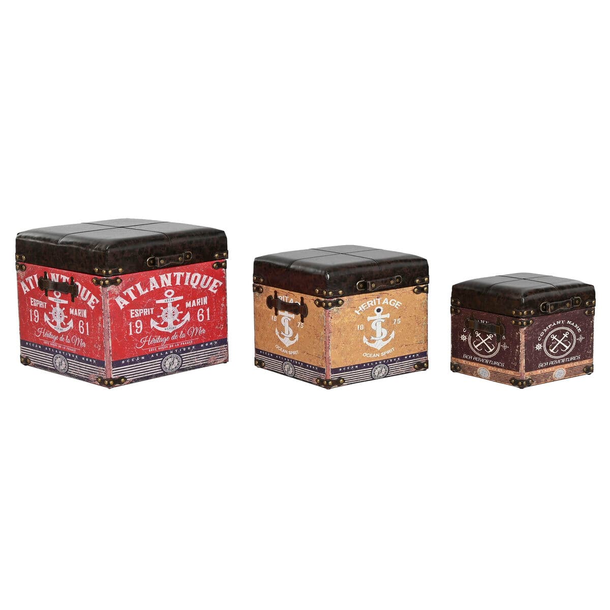 Set di Scatole Decorative Home ESPRIT Marrone Multicolore Poliuretano Legno Vintage (3 Pezzi)