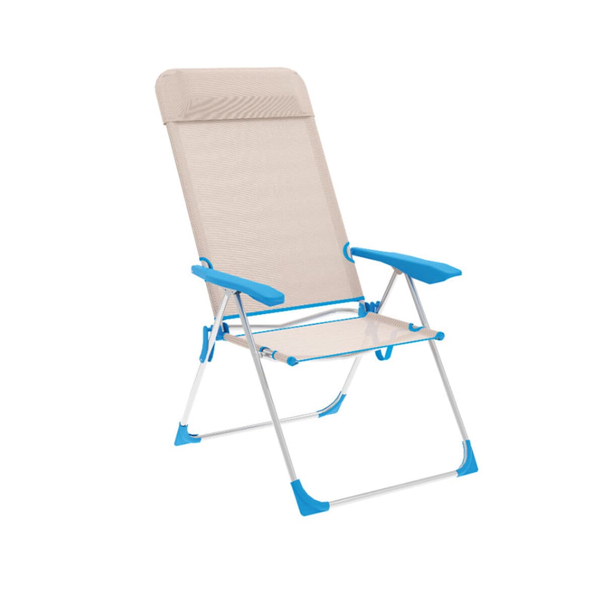 Sedia Pieghevole Marbueno 5 Posizioni Alluminio con Cuscino Beige/Blu Spiaggia e Piscina 69x58x109 cm 10175