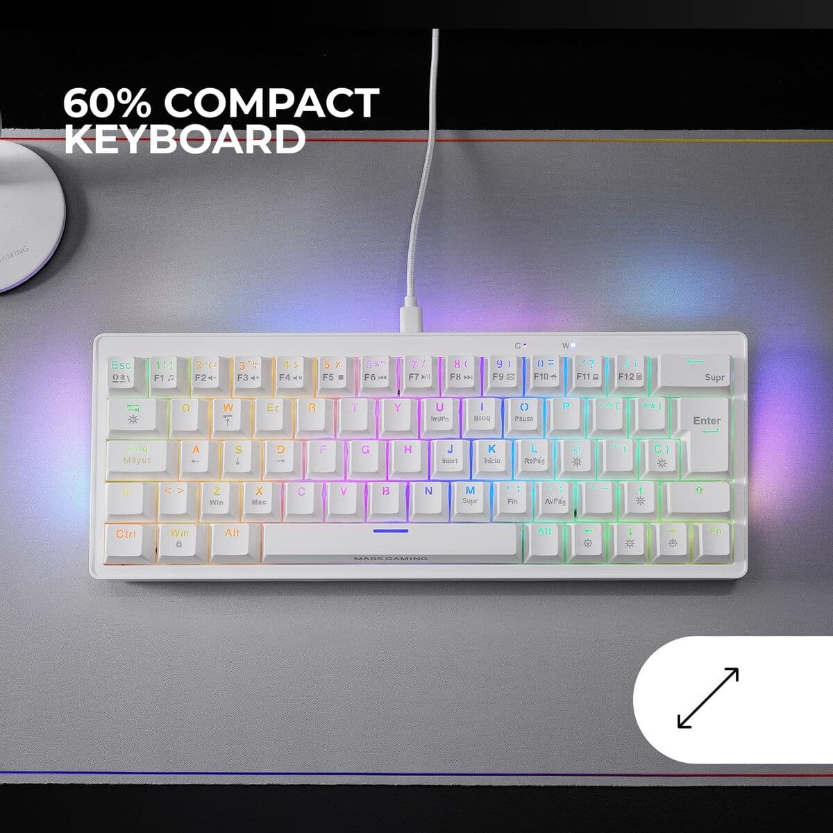 Tastiera per Giochi Mars Gaming MKMINIPROWBES Qwerty US Bianco