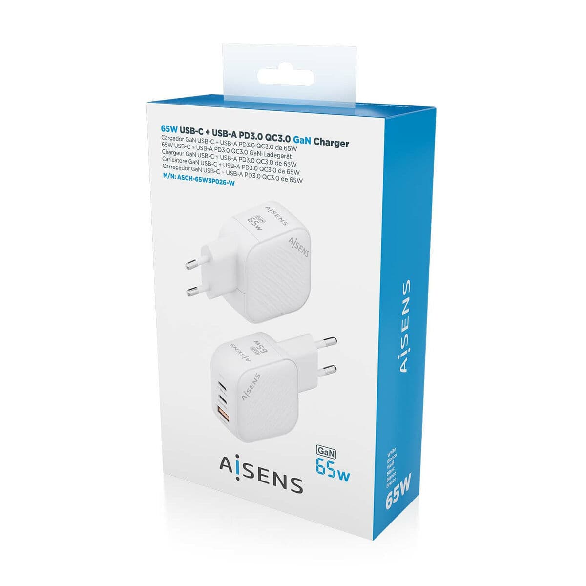 Caricabatterie da Parete Aisens ASCH-65W3P026-W Bianco Multicolore 65 W