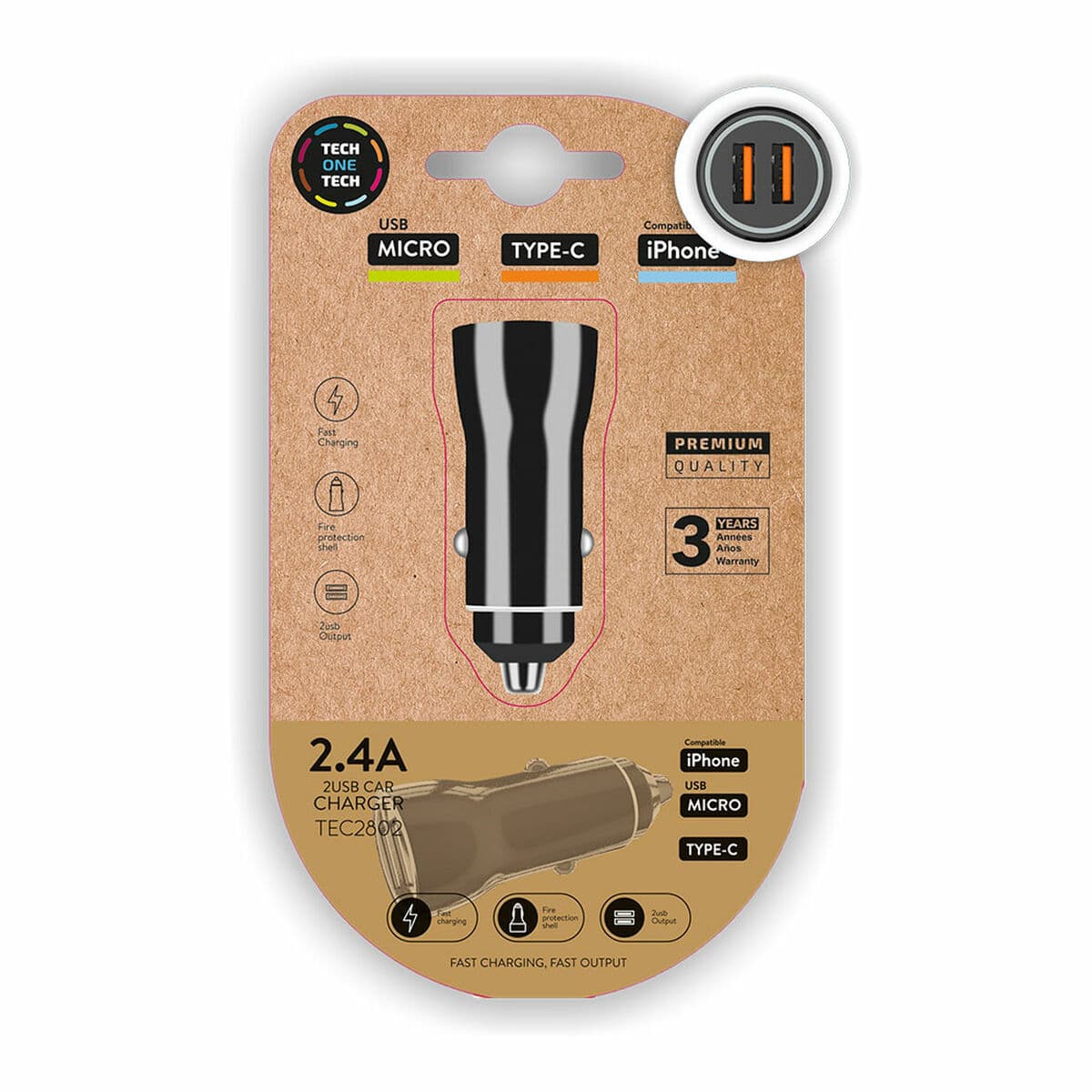 Caricabatterie per Auto Tech One Tech TEC2802 Doppia USB-C