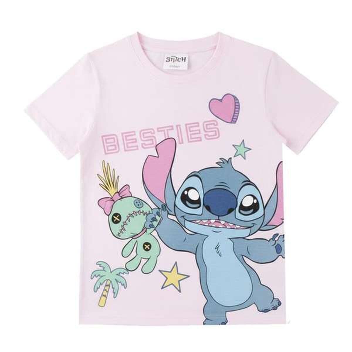 Maglia a Maniche Corte per Bambini Stitch Rosa chiaro