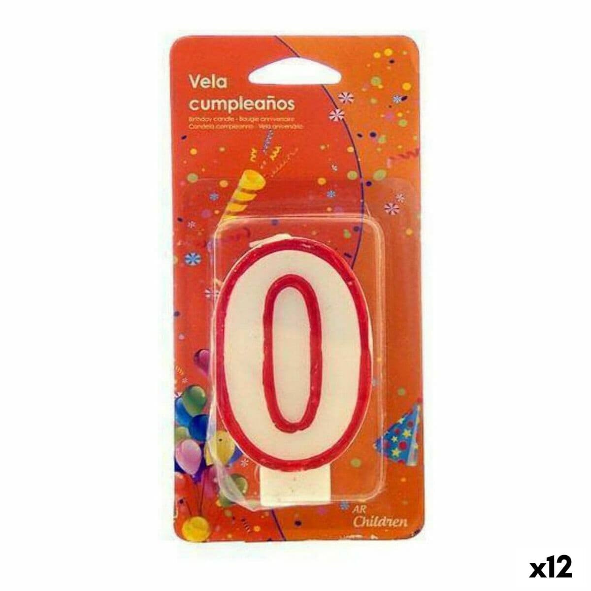 Candela Compleanno Numeri 0 Bianco Rosso (12 Unità)
