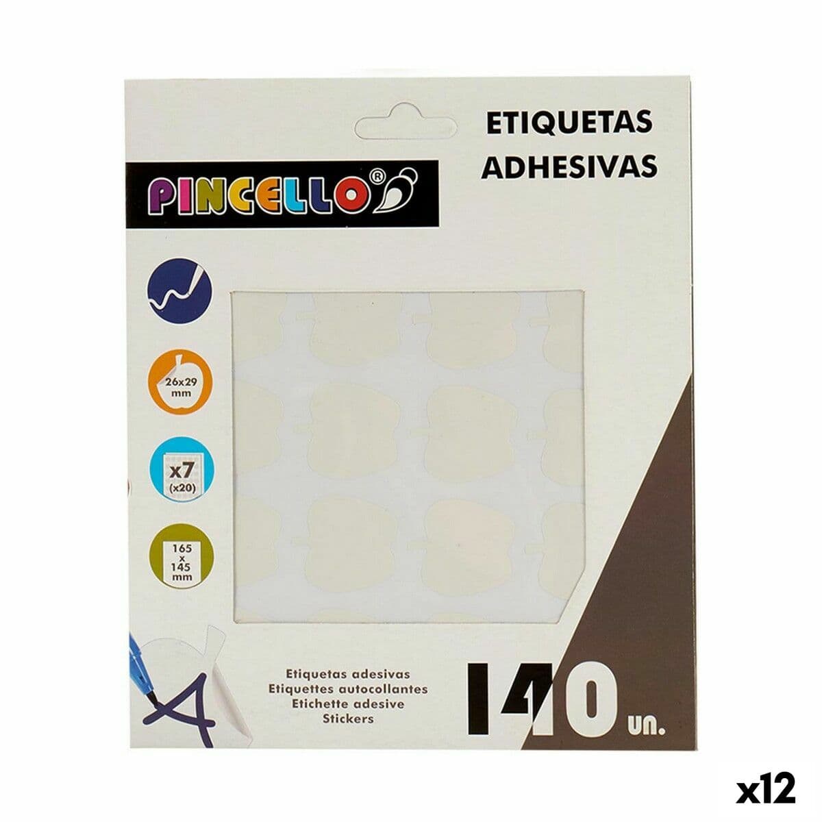 Etichette adesive Pincello Bianco 17 x 4 x 19 cm 22 x 49 mm Mela (12 Unità)