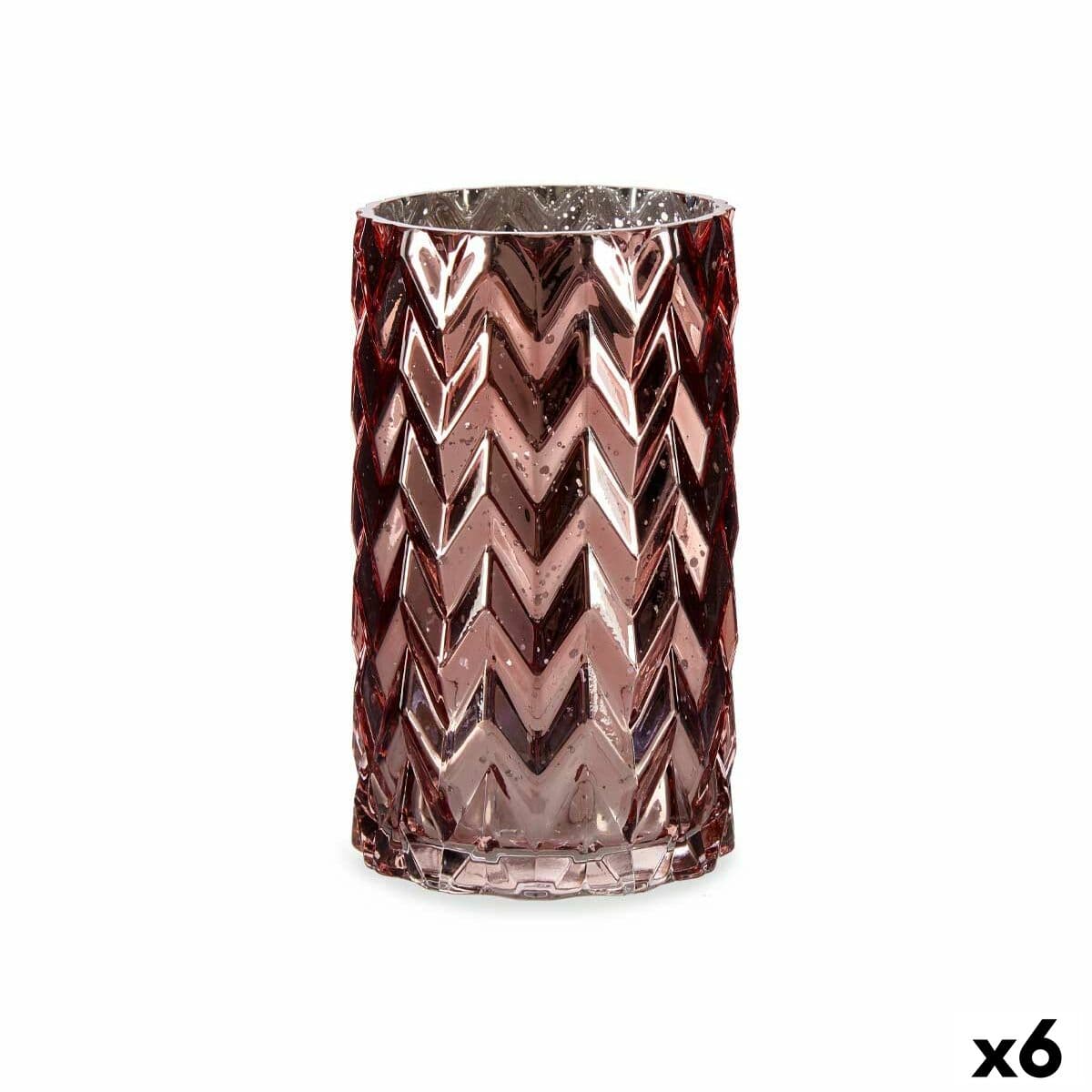 Vase Gift Decor Pink Crystal Ear (of wheat) Engraving 11,3 x 19,5 x 11,3 cm (6 Units)