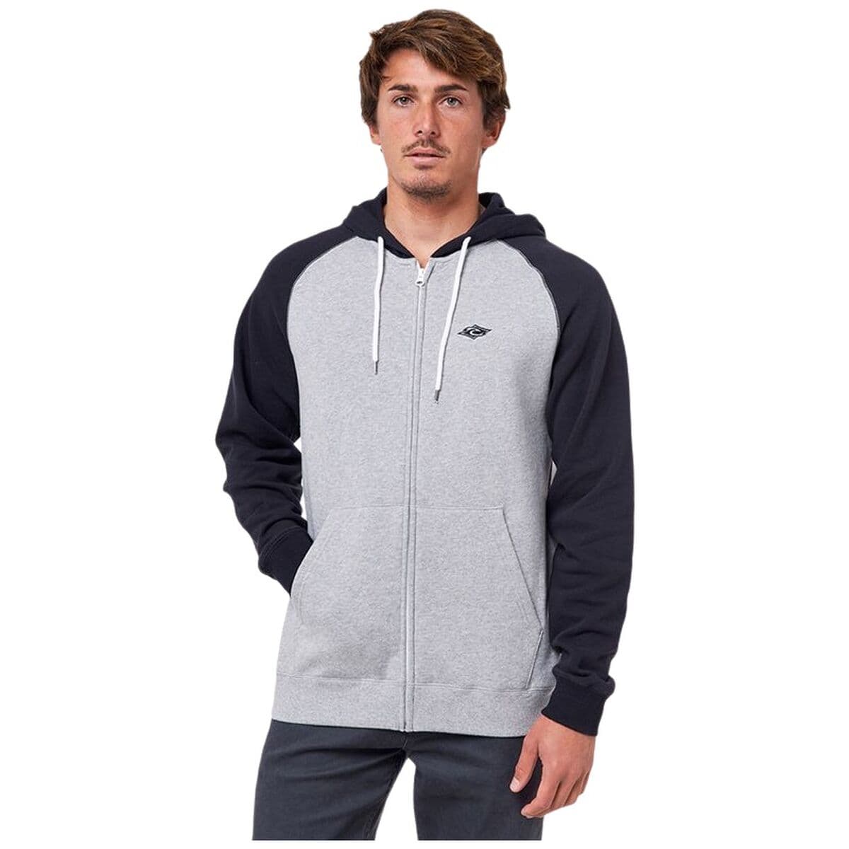 Felpa con Cappuccio Uomo Rip Curl Embroid Hooded Zip Thru Grigio chiaro