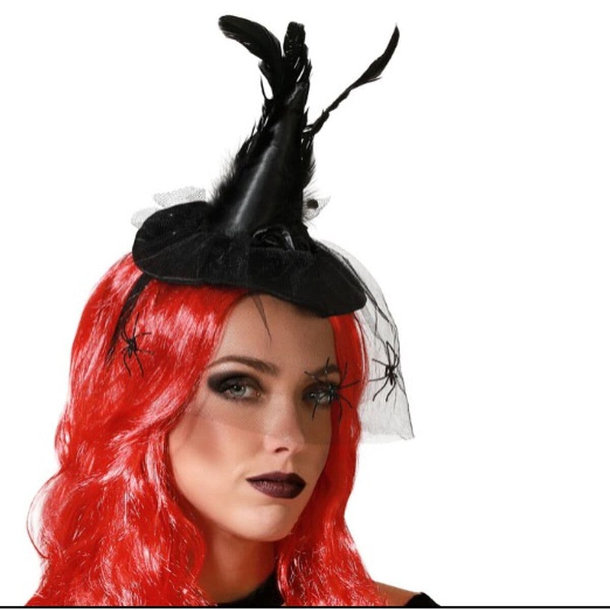 Cerchietto cappello strega Halloween piume