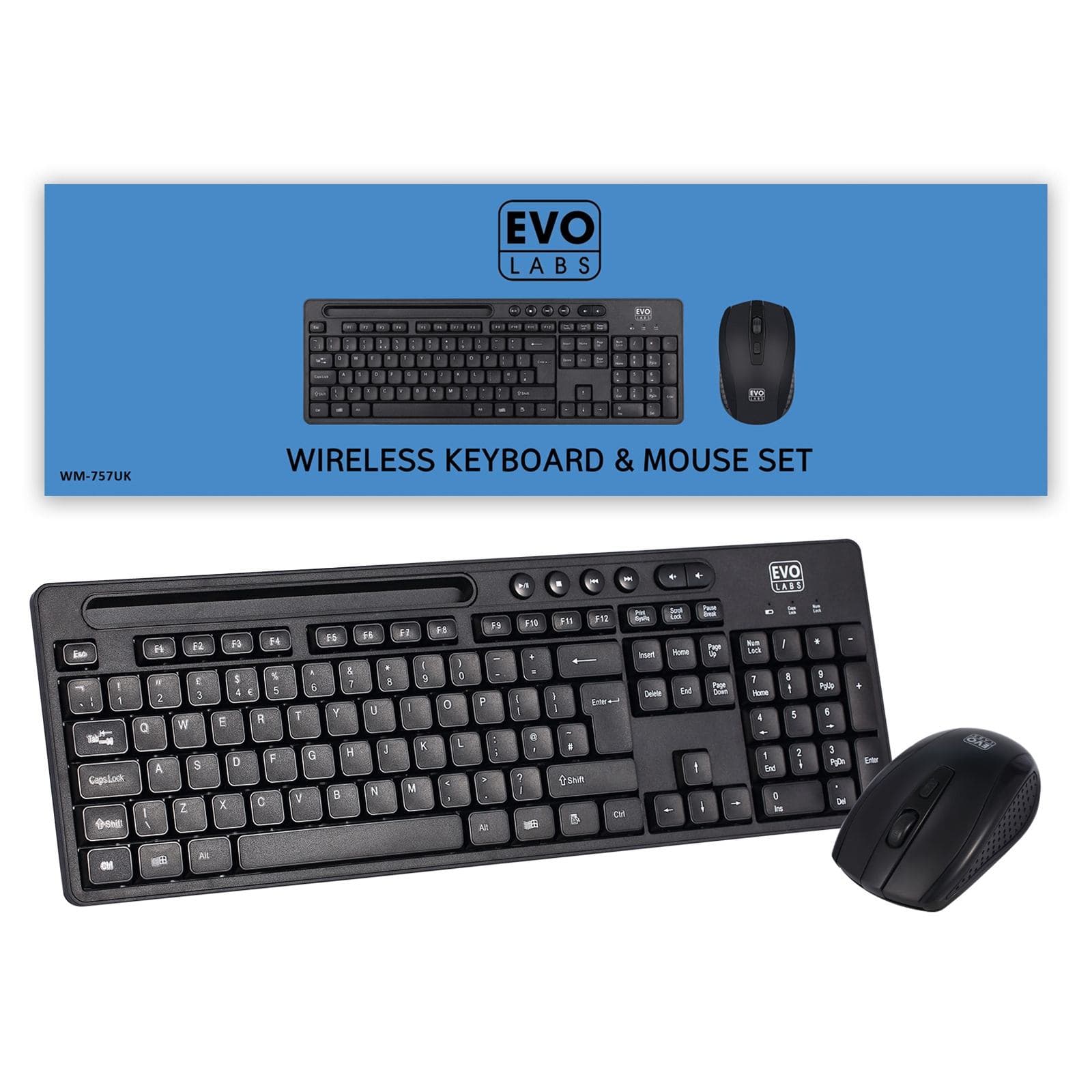 Evo Labs WM-757UK Wireless Keyboard and Mouse Combo