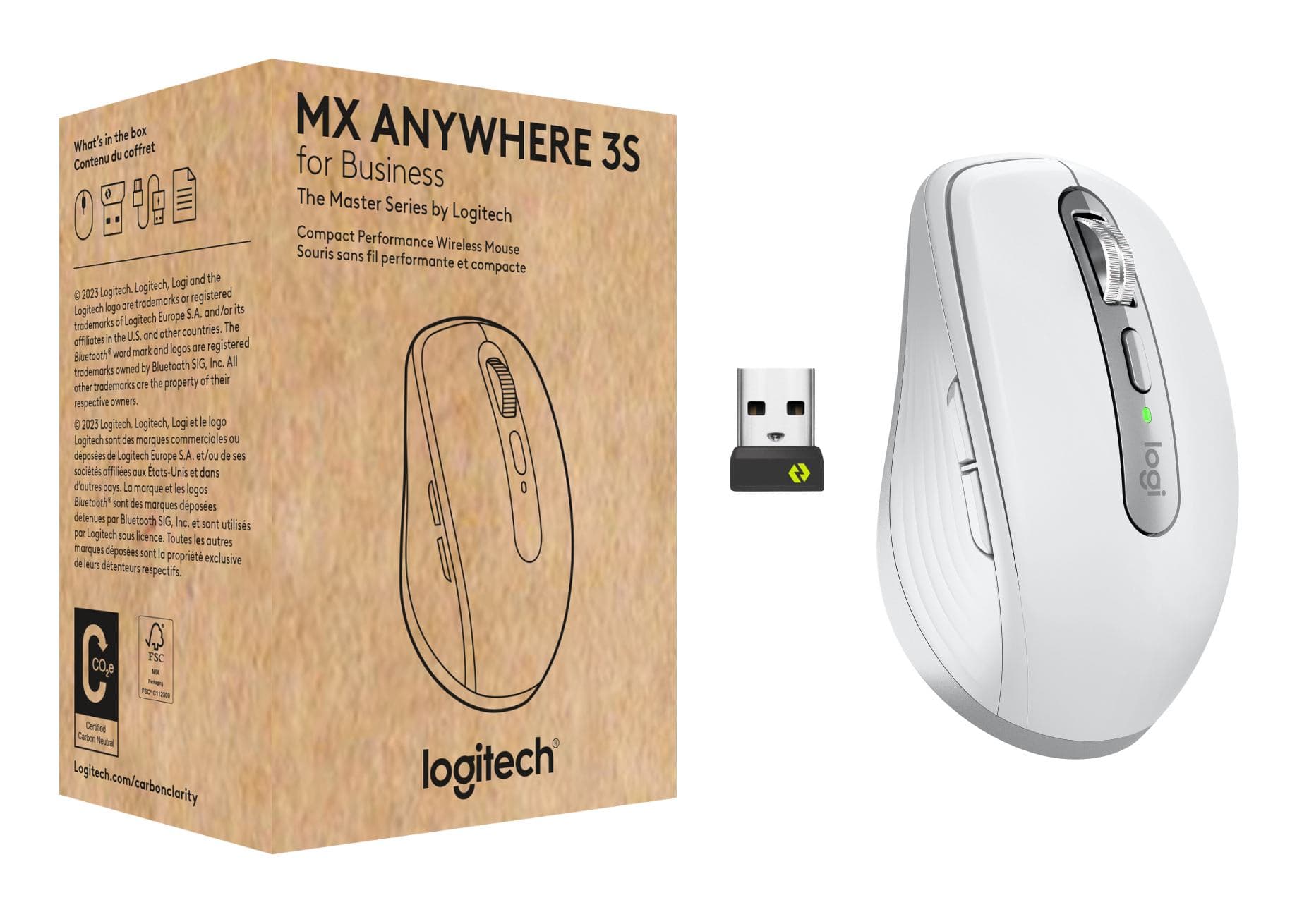 Logitech MX Anywhere 3S for Business Mouse Ufficio Mano Destra RF Senza Fili + Bluetooth Laser 8000 DPI (mx Anywhere 3S for Business - PALE GREY - Emea28-935)