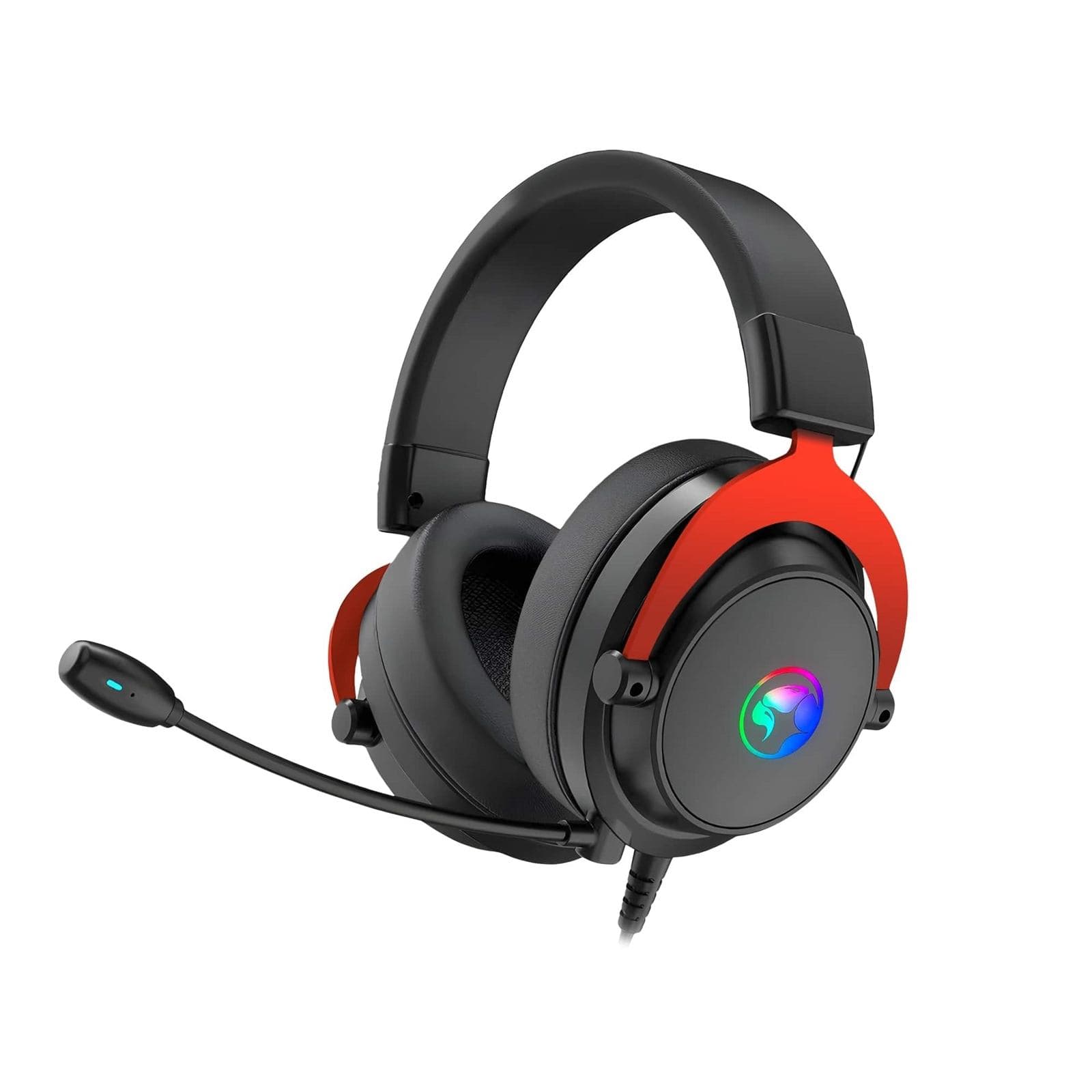 Marvo Scorpion HG9067 7.1 Virtual Surround Sound RGB Gaming Headset, Flexible Omnidirectional Microphone, 50mm Audio Drivers, USB Connection, Black and Red Auricolare A Padiglione Nero, Rosso (Marvo Scorpion HG9067 Tactic 70 USB 2.0 7.1 Virtual Surro