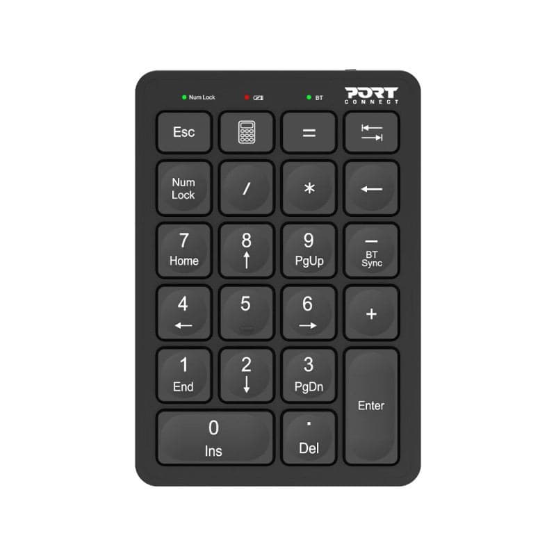 Port Designs 900802 tastierino numerico Laptop/PC Bluetooth Nero (NUMERIC KEYPAD BLUETOOTH - RECHARGEABLE) - Versione UK