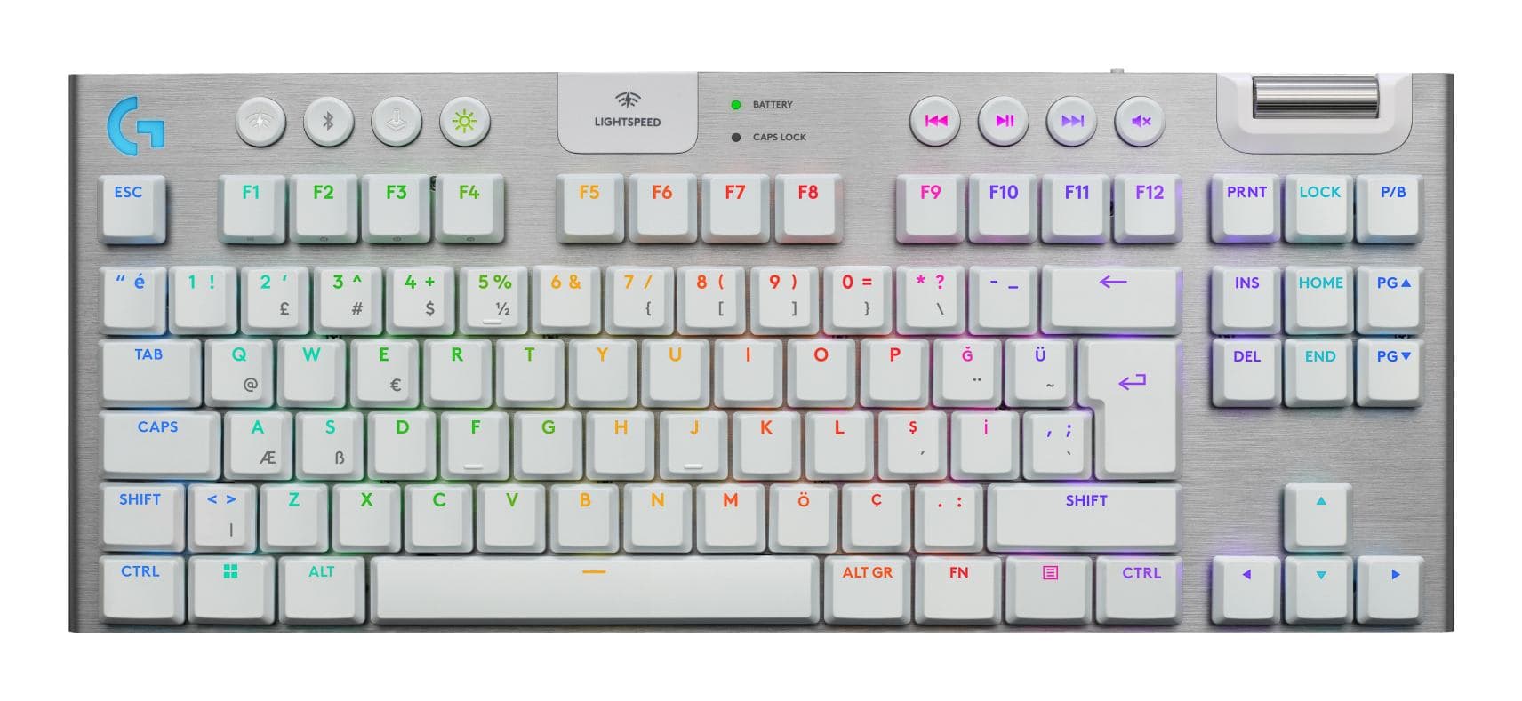 Logitech G G915 X Lightspeed tastiera Gaming USB + RF Wireless + Bluetooth QWERTY US International Bianco (G915 X LIGHTSPEED TKL WRLS G KB - WHITE - US INTL - EMEA28I-935) - Versione Tedesca