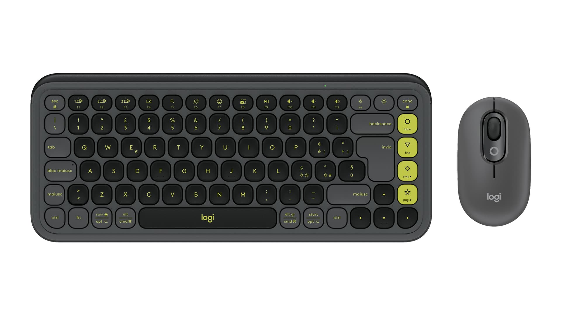 Logitech POP Icon Combo tastiera + Mouse Bluetooth [Grafite, Verde] (Logitech POP Icon Combo - Set mouse e tastiera - senza fili - Bluetooth LE - QWERTY - italiana - grafite, verde)