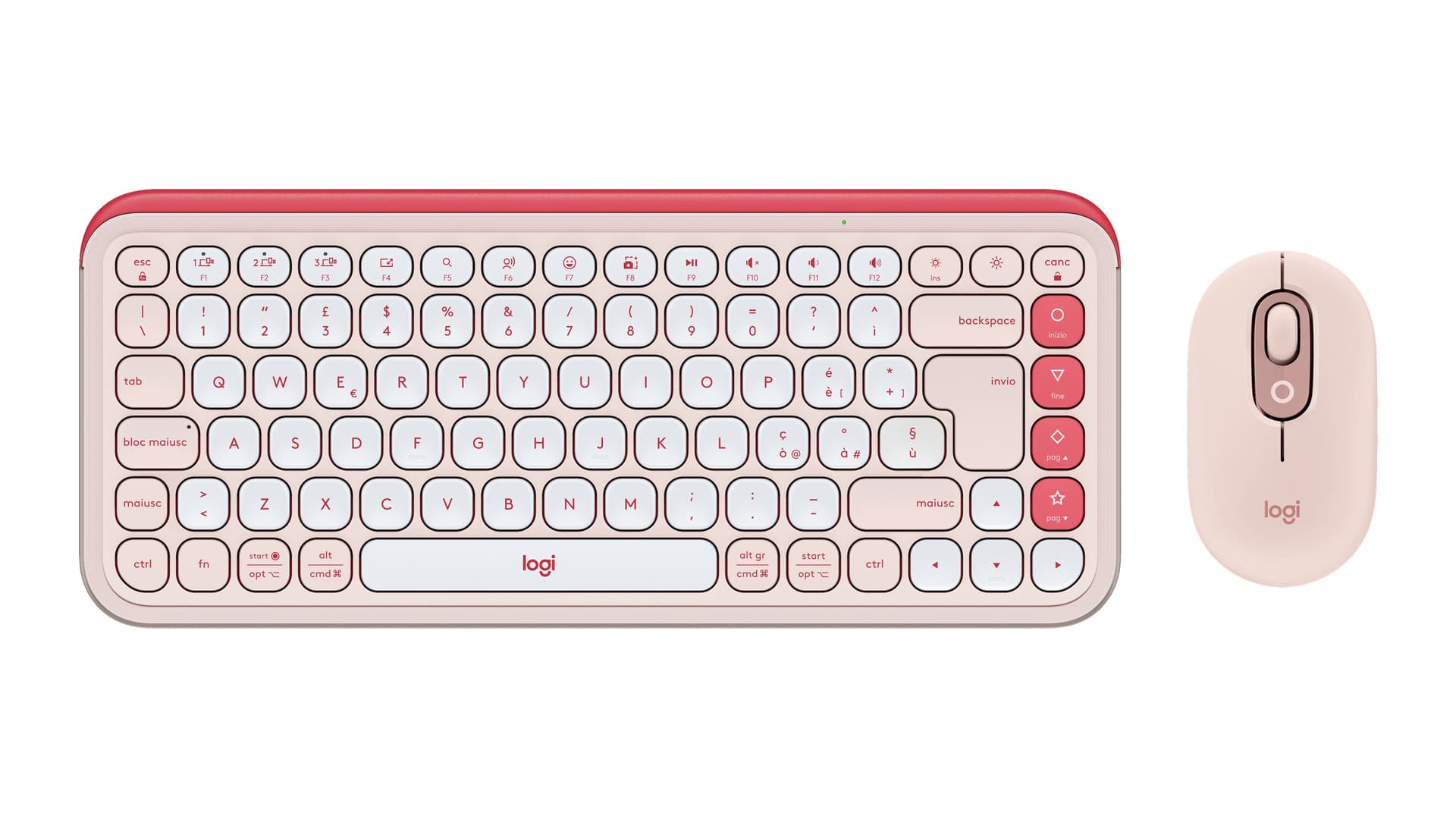 Logitech POP Icon Combo tastiera + Mouse Bluetooth [Rosa, Bianco] (Logitech POP Icon Combo - Set mouse e tastiera - senza fili - Bluetooth LE - QWERTY - italiana - rosa, Off-White)