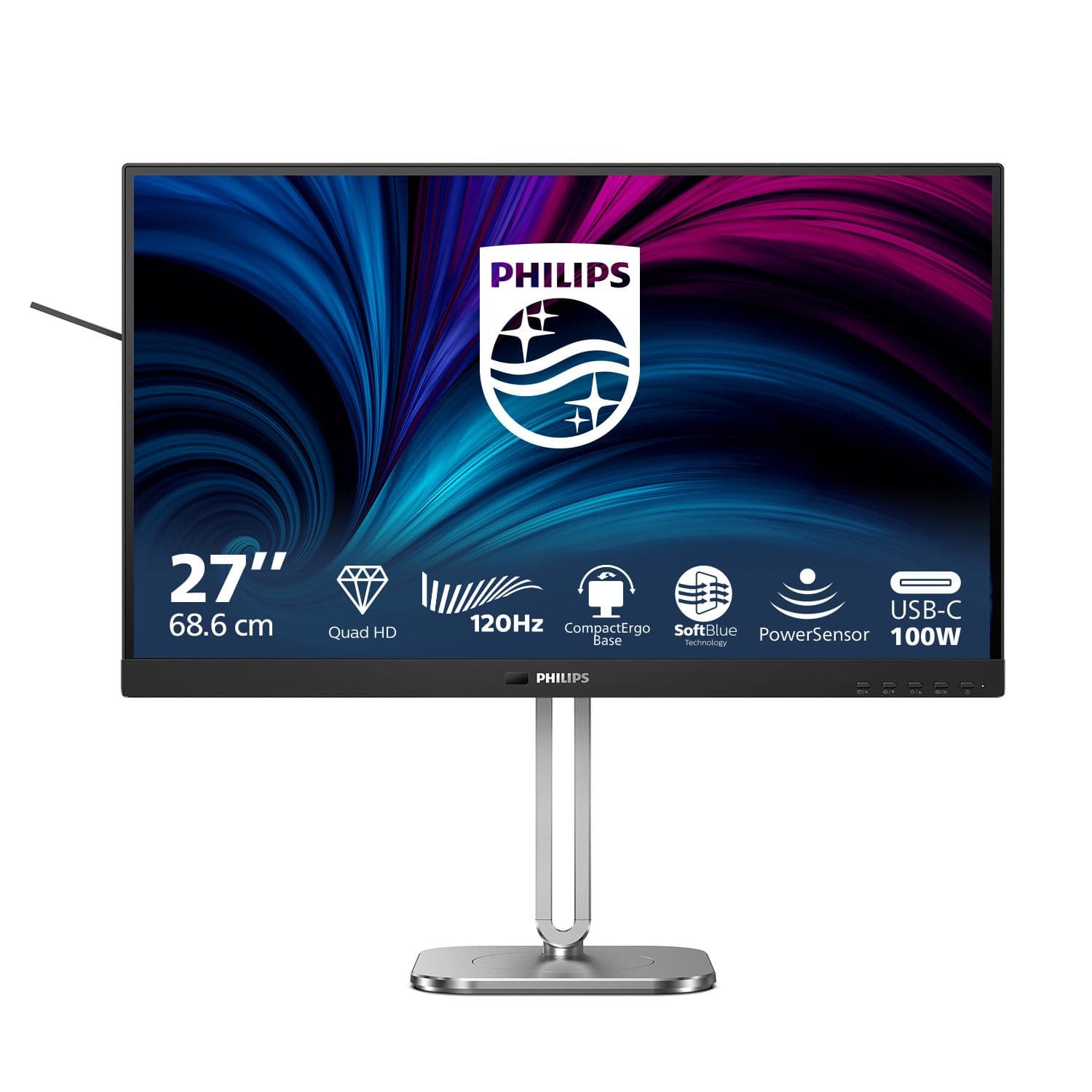 Philips 27B2U4601/00 Monitor PC 68,6 cm [27] 2560 x 1440 Pixel Quad HD LCD Grigio (Philips 27B2U4601 - 4000 Series - monitor a LED - 27 - 2560 x 1440 QHD @ 120 Hz - IPS - 1500:1 - HDMI, 2xDisplayPort, USB-C - altoparlanti - carbone)