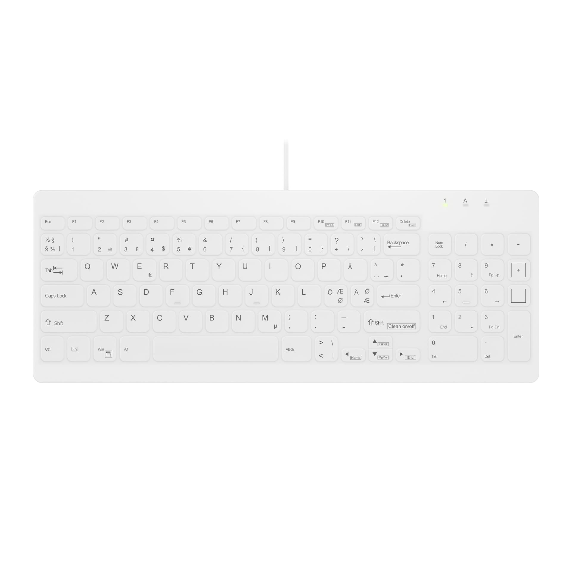 Contour Design Active Key AK-C7012F-UVS-W/NOR tastiera Medico USB QWERTY Nordic Bianco (AK-C7012 CORDED ULTRAFLAT KB)