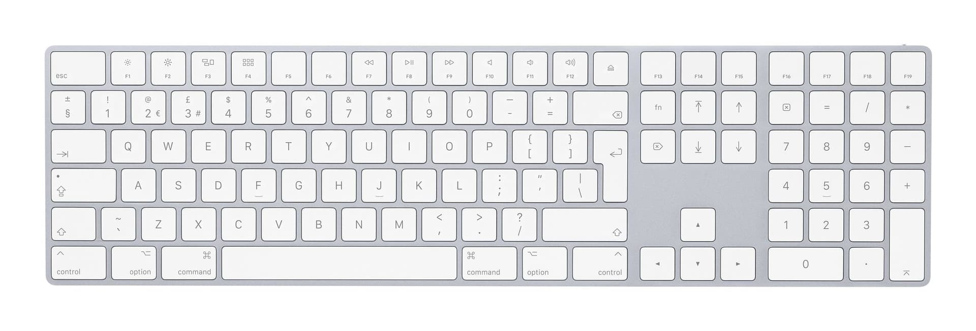 Apple Magic Keyboard w/ Numeric Keypad tastiera Universale Bluetooth QWERTY Inglese UK Argento, Bianco (MAGIC KEYBOARD WITH NUM KEYPAD UK) - Versione UK