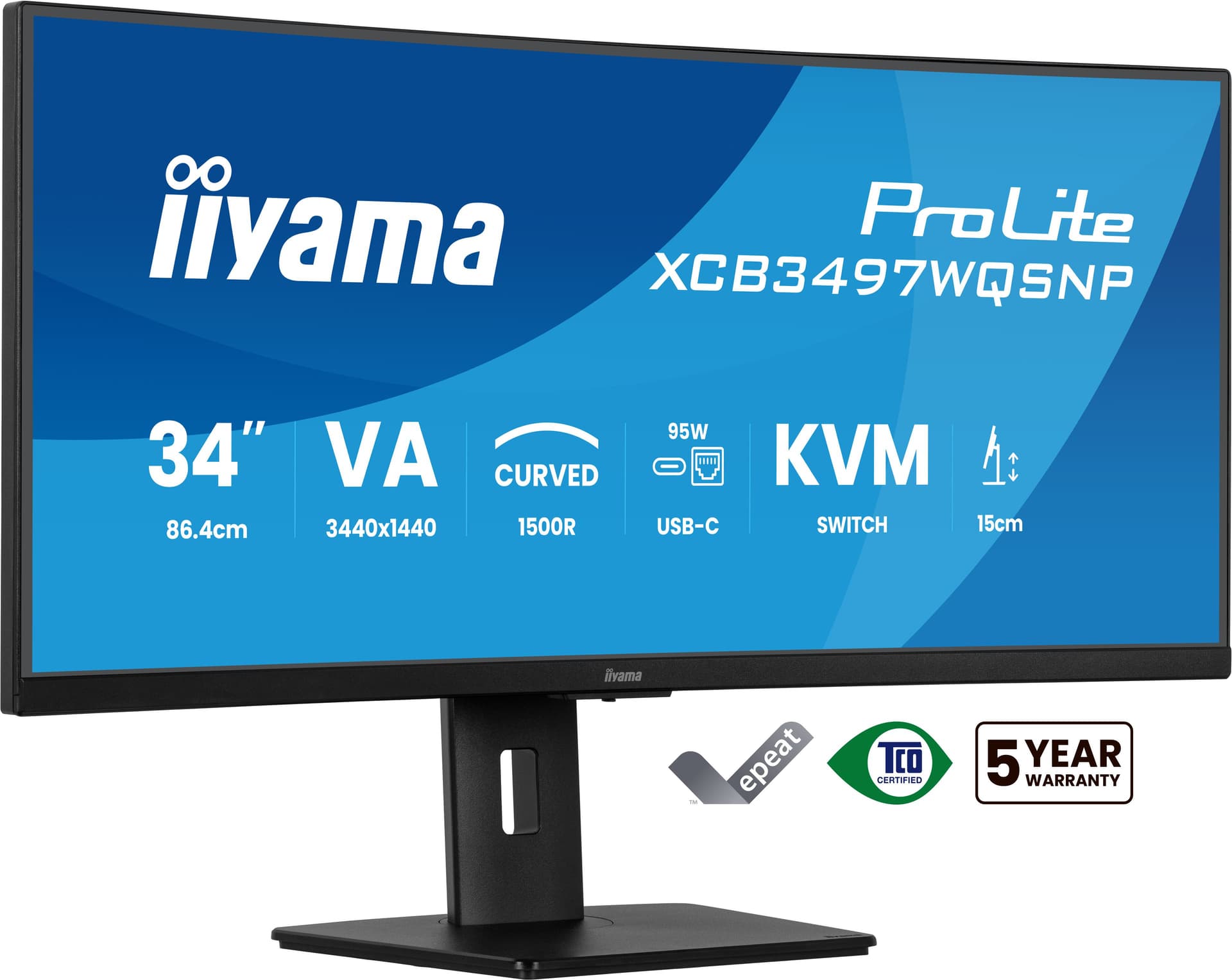 iiyama ProLite XCB3497WQSNP-B1 Monitor PC 86,4 cm [34] 3440 x 1440 Pixel UltraWide Quad HD LED Nero (iiyama ProLite XCB3497WQSNP-B1 - Monitor a LED - curvato - 34 - 3440 x 1440 UWQHD @ 120 Hz - VA - 350 cd/mÂ² - 3000:1 - 0.4 ms - HDMI, DisplayPort, U