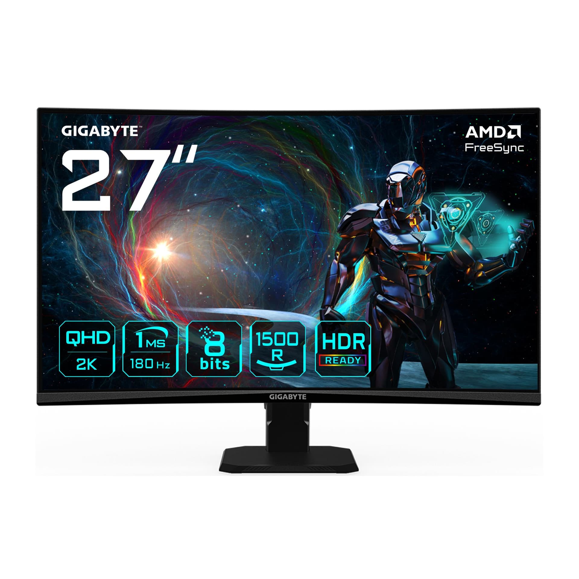 GIGABYTE GS27QCA 27 QHD Monitor Gaming Curvo – 2560 x 1440, 180Hz, 1ms, 250 cd/m², FreeSync, HDR Ready, HDMI 2.0, DisplayPort 1.4 (Dis 27 GBT GS27QCA QHD 180Hz IPS Curve)