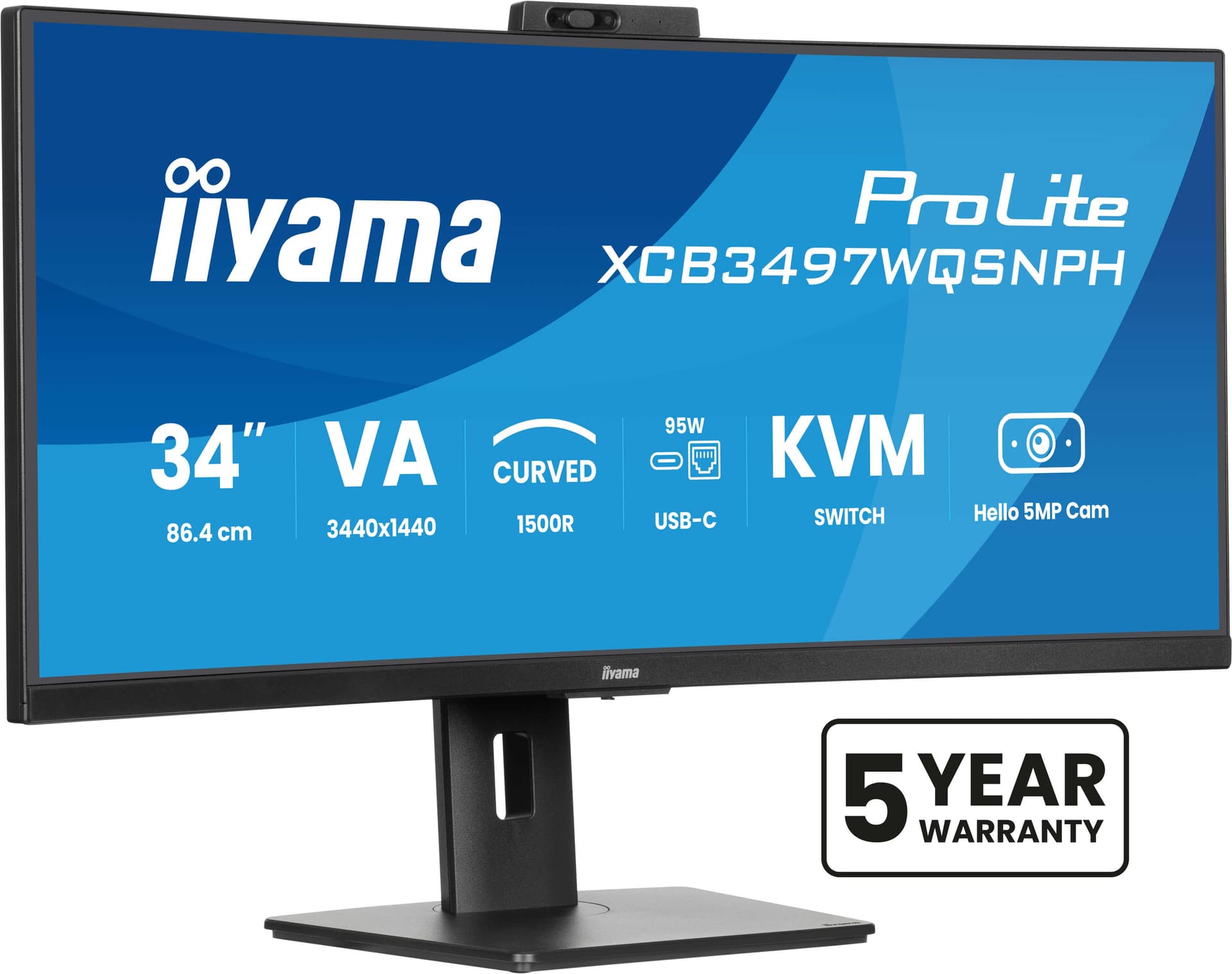 iiyama ProLite XCB3497WQSNPH-B1 Monitor PC 86,4 cm [34] 3440 x 1440 Pixel UltraWide Quad HD LED Nero (34 ProLite XCB3497WQSNPH-B1 Monitor - 34 Black VA Monitor Height Adjustable DisplayPort USB and HDMI)