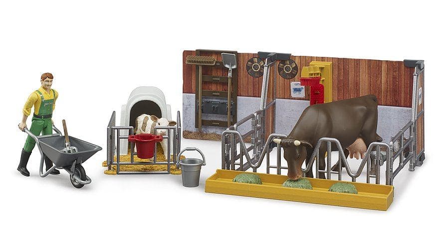 BRUDER Stalla per mucche e vitelli bworld con agricoltore (BRUDER 62611 legetÃ¸jssÃ¦t)