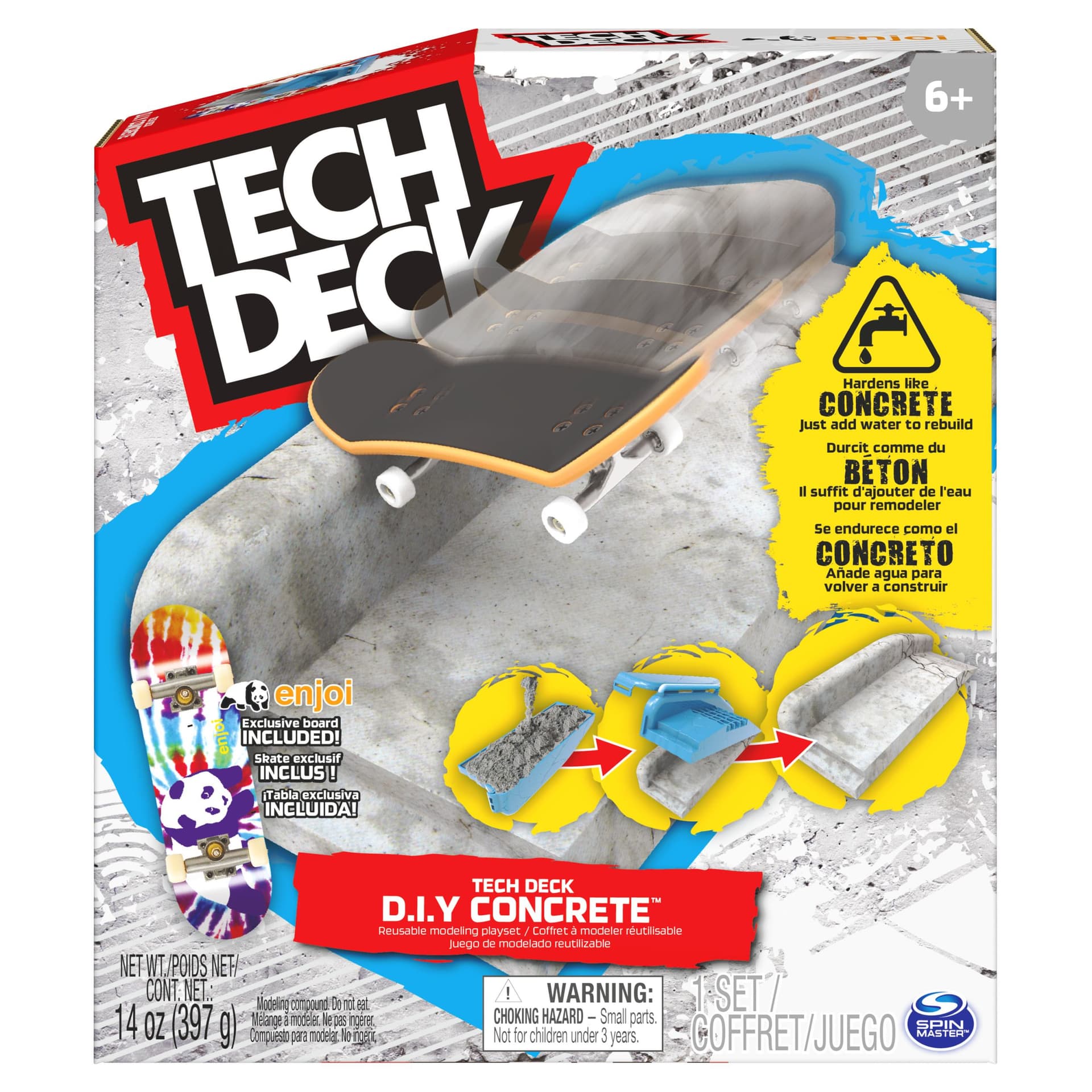 Tech Deck , set di gioco DIY Concrete modellabile e riutilizzabile con fingerboard Enjoi, ringhiera, stampi, kit skatepark, giocattolo per bambini e bambine da 6 anni in su (Spin Master Tech Deck - Concrete Build)