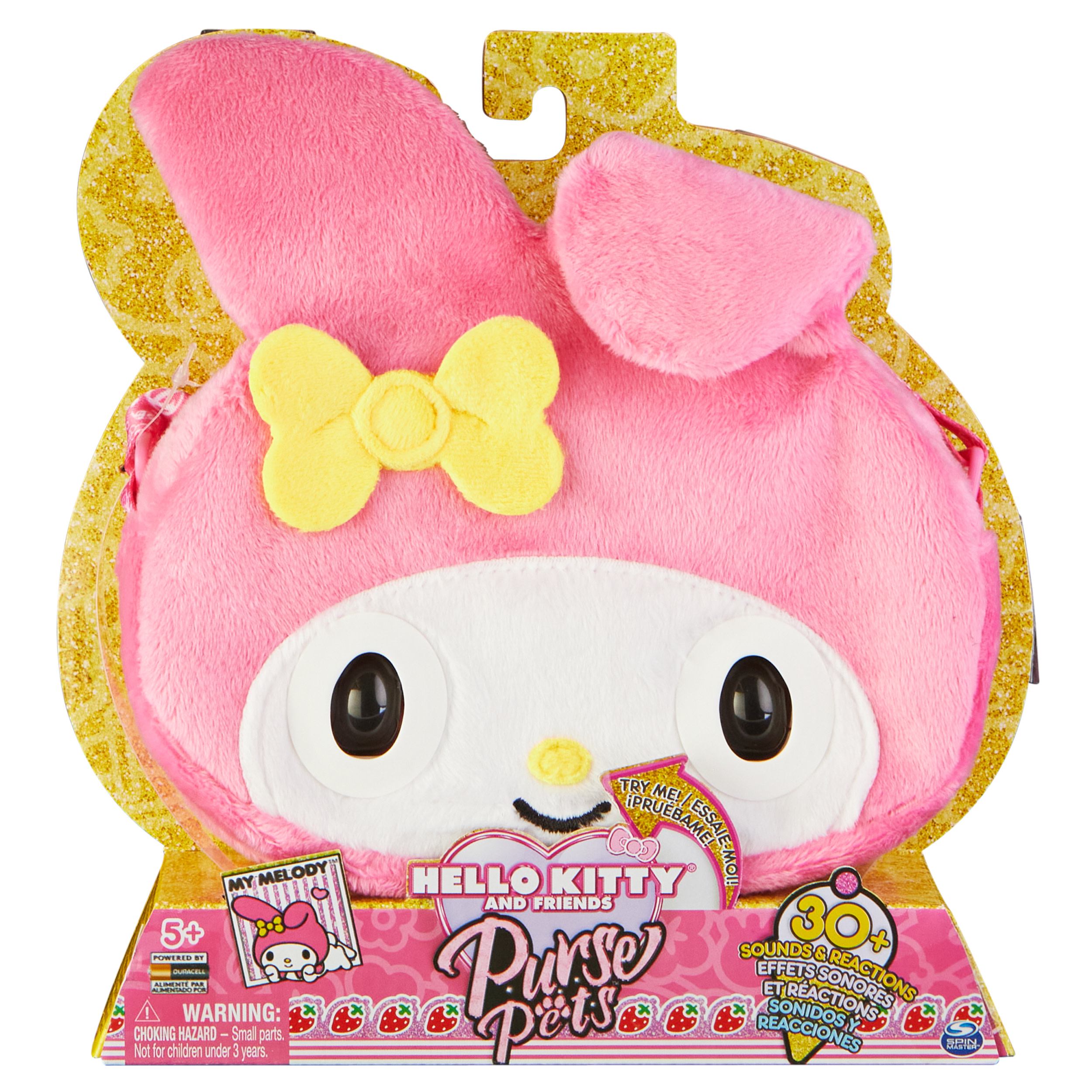 Purse Pets , Sanrio Hello Kitty and Friends, animale giocattolo e borsa interattiva My Melody con oltre 30 suoni e reazioni, giocattoli per bambine (Spin Master Purse Pets - My Melody, ba)