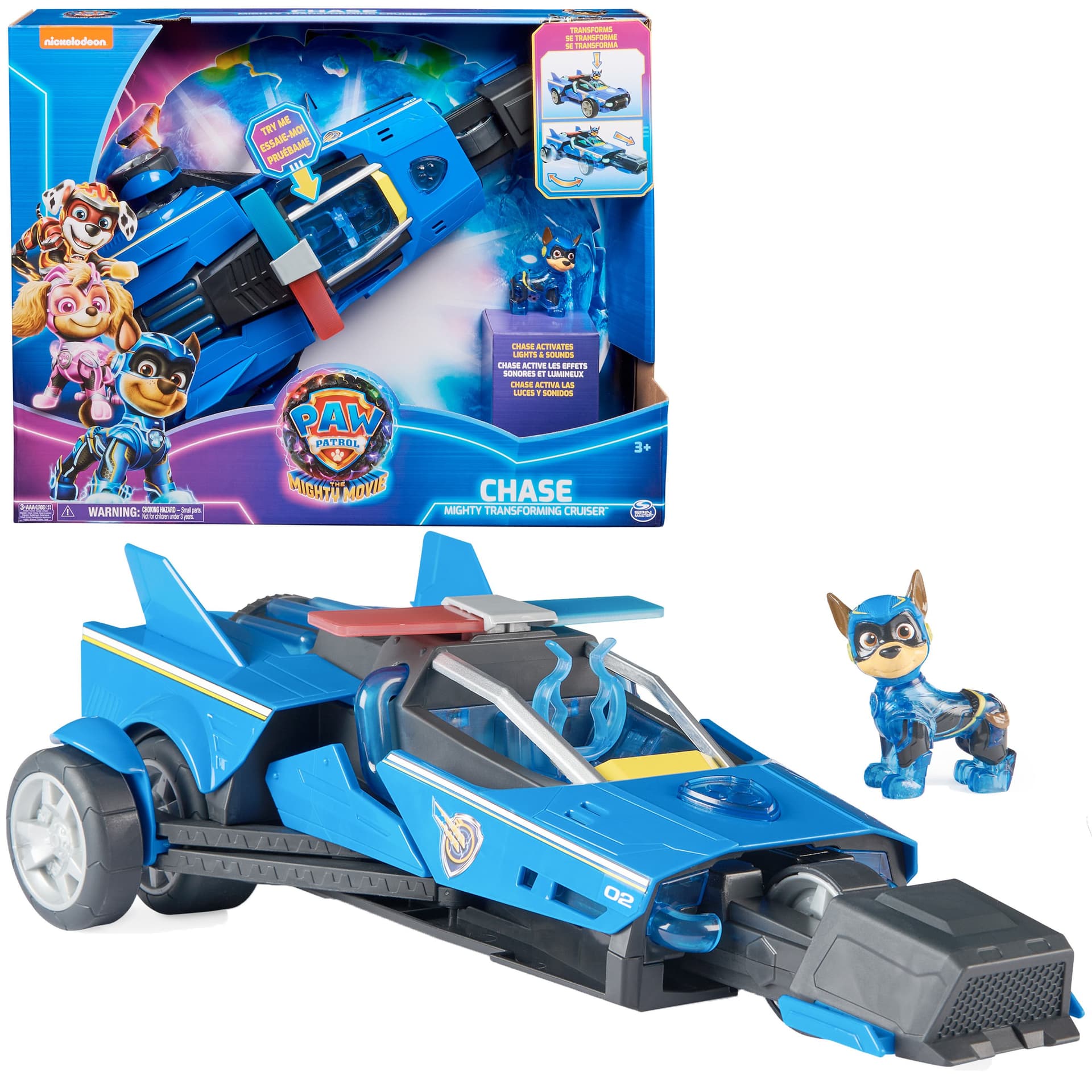 PAW Patrol , Mighty Cruiser di Chase, con Luci e Suoni, dal Super Film, Giochi per Bambini e Bambine, 3+ anni (PAW Patrol PAW VHC Chase Dlx Vehicle P)