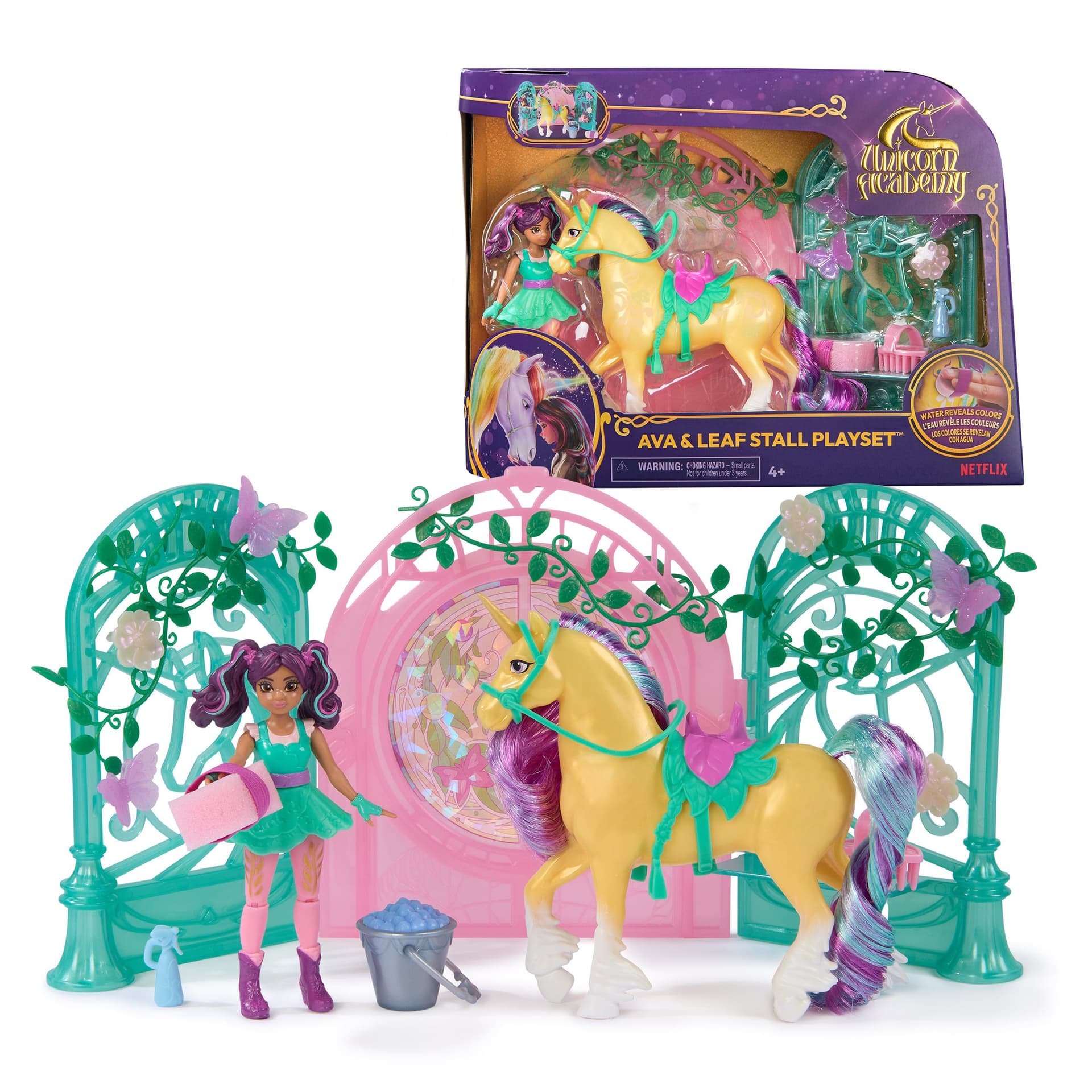 Unicorn Academy, set di gioco stalla con bambola Ava e unicorno Leaf che cambia colore con 15 accessori, bambole e unicorni giocattolo per bambine dai 4 anni in su (Unicorn Academy - Ava & Einhorn Leaf S)