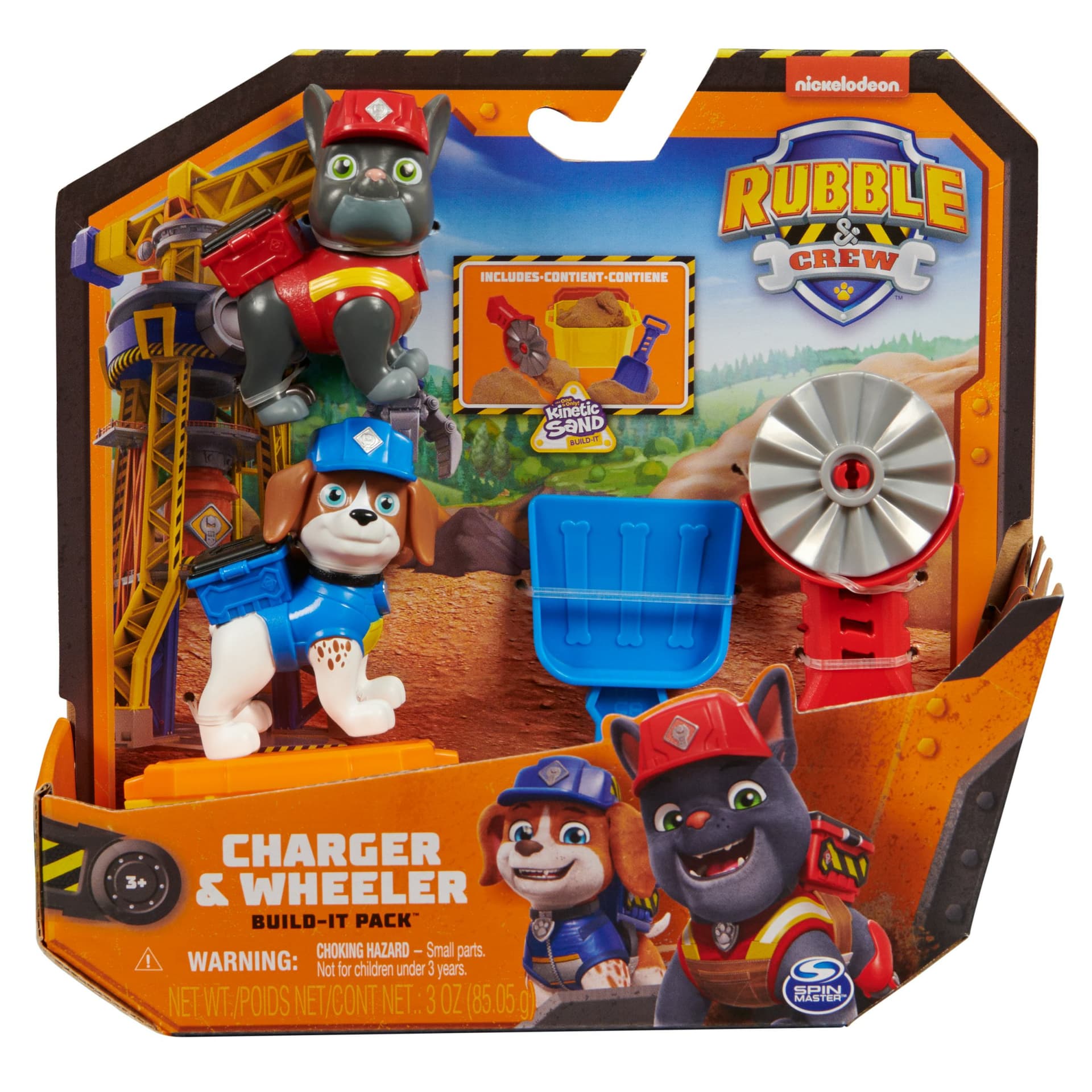 Rubble & Crew , Set personaggi Charger e Wheeler, con 85gr di sabbia e 2 accessori per costruzioni, giocattoli per bambini dai 3 anni in su (Rubble & Crew Charger and Wheeler Buil)