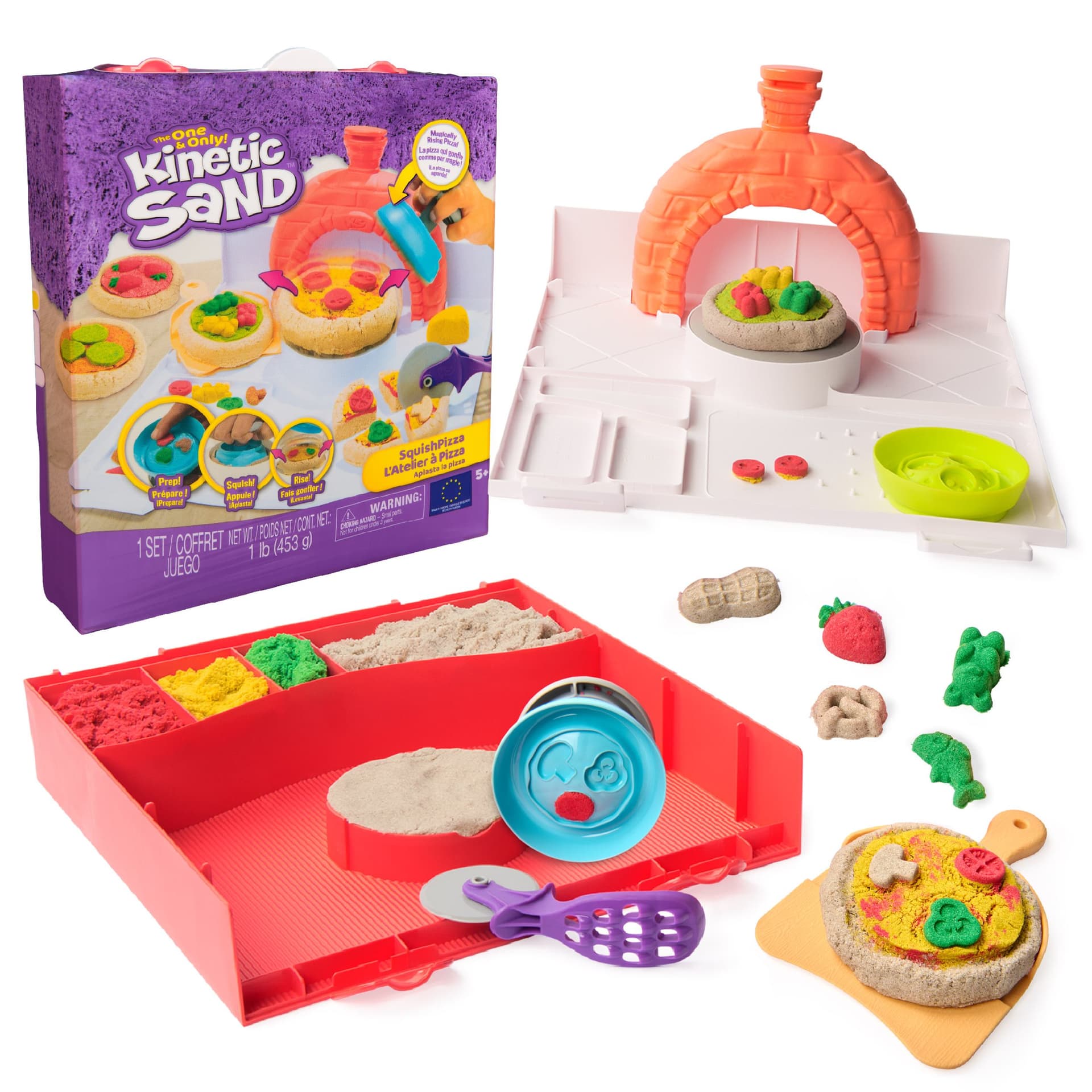 Kinetic Sand , Set di Gioco Squish Pizza, con 452 g di Sabbia e 5 Attrezzi, Giocattoli per Bambini e Bambine, 5+ Anni (Kinetic Sand - Squish Pizza Set [453 G)