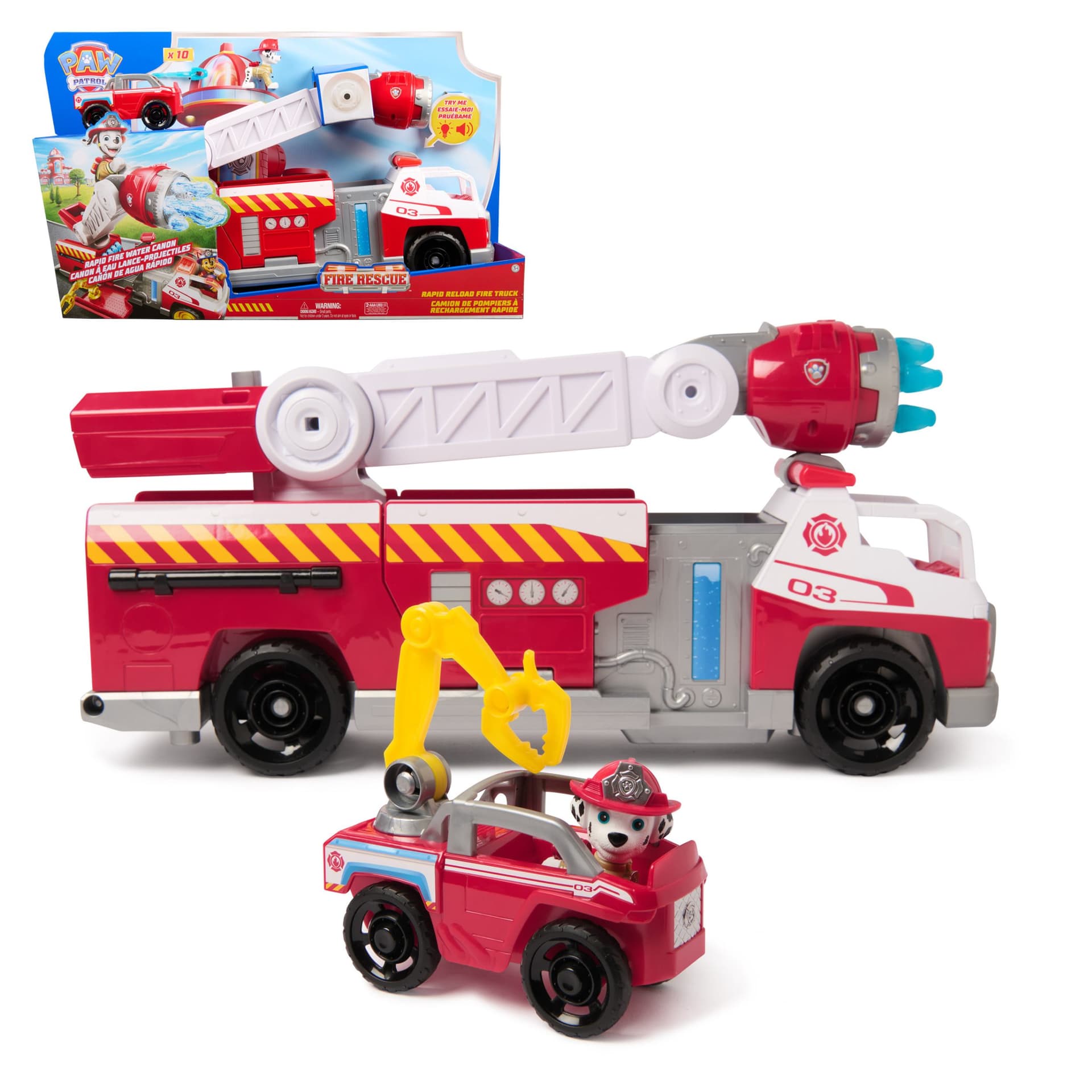 PAW Patrol Fire Rescue: Camion dei Pompieri a Caricamento Rapido con Personaggio Marshall, Lanciatore Rapido, Luci e Suoni, Giocattoli per Bambini e Bambine, 3+ Anni (Paw Patrol Fire Rescue - Marshalls Del)
