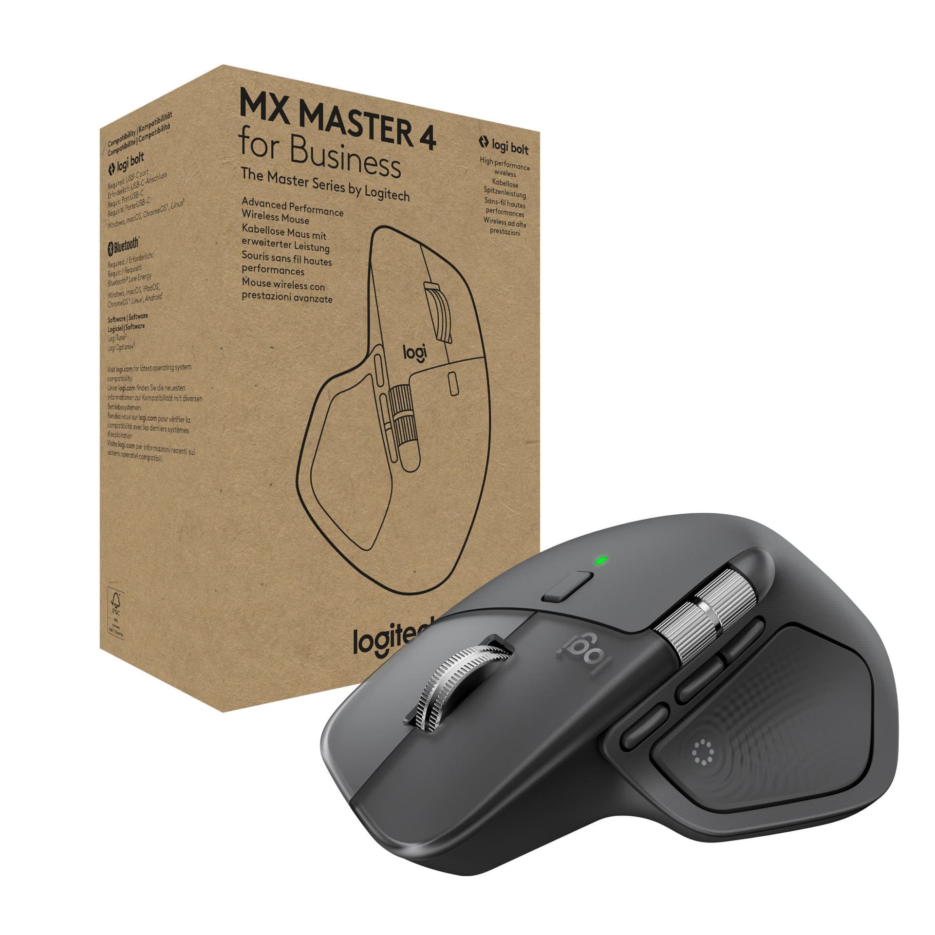 Logitech MX Master 4 for Business - Graphite (Logitech Mouse MX Master 4 f. Bus. WL BOLT graphite BT 8-Tasten)