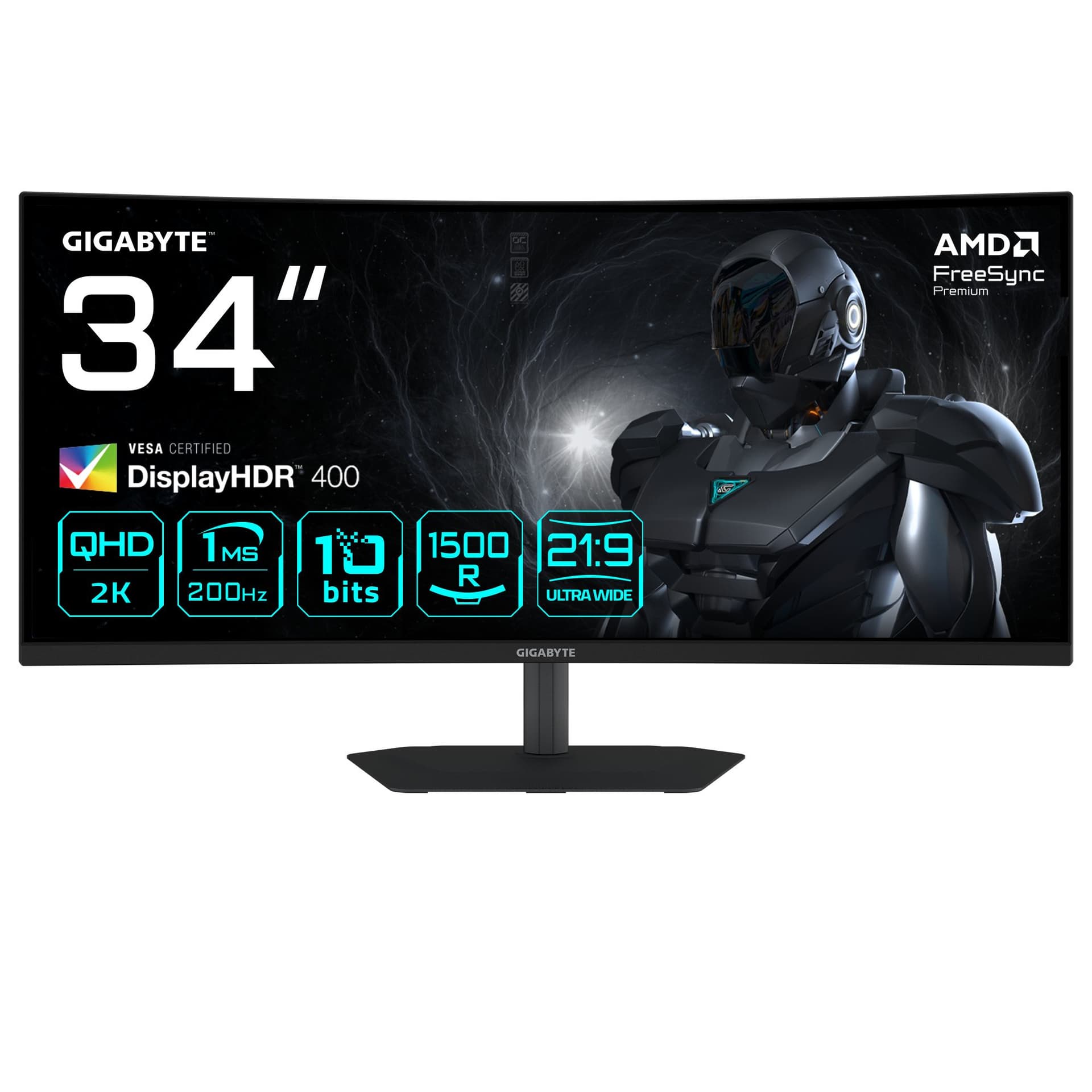 GIGABYTE G34WQC2 Monitor Gaming Curvo 34” WQHD - 3440 x 1440, 1500R, 200Hz, 1ms, 450 cd/m², AMD FreeSync Premium, DisplayHDR 400, HDMI 2.0, Displayport 1.4 (GIGABYTE 34 VA MON SPK CURV G34WQC2 EK)
