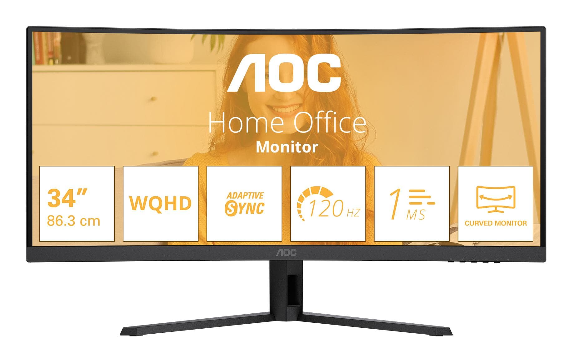 AOC B3 CU34B3E Monitor PC 86,4 cm [34] 3440 x 1440 Pixel Wide Quad HD LED Nero (AOC Basic-line CU34B3E - B3 Series - LED monitor - curved - 34 - 3440 x 1440 WQHD @ 120 Hz - VA - 300 cd/mÂ² - 3500:1 - HDR10 - 1 ms - HDMI, DisplayPort - black)