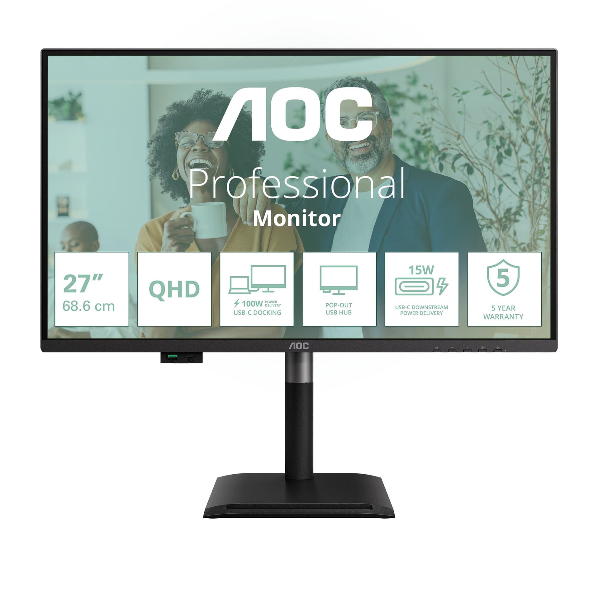 AOC Q27P4CV Monitor PC 68,6 cm [27] 2560 x 1440 Pixel Quad HD LED Nero (MONITOR 27IN 16:9 IPS 120HZ - 2560X1440 HDMI X1 DPX1 USB-C)