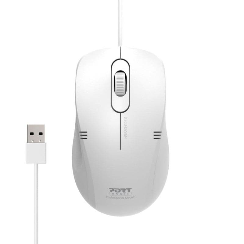 Port Designs PORT Connect Pro Lite mouse Ufficio Ambidestro USB tipo A Ottico 1000 DPI ([New] Port Design - White MOUSE PRO LITE USB-A WIRED 900400PROW)