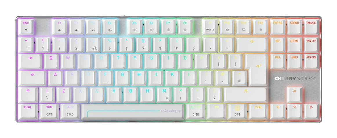 CHERRY MX 8.2 Pro TMR Wireless tastiera Gaming USB + RF Wireless + Bluetooth QWERTY Inglese UK Argento, Bianco (CHERRY XTRFY MX 8.2 PRO TMR - WIRELESS UK ENGLISH) - Versione UK