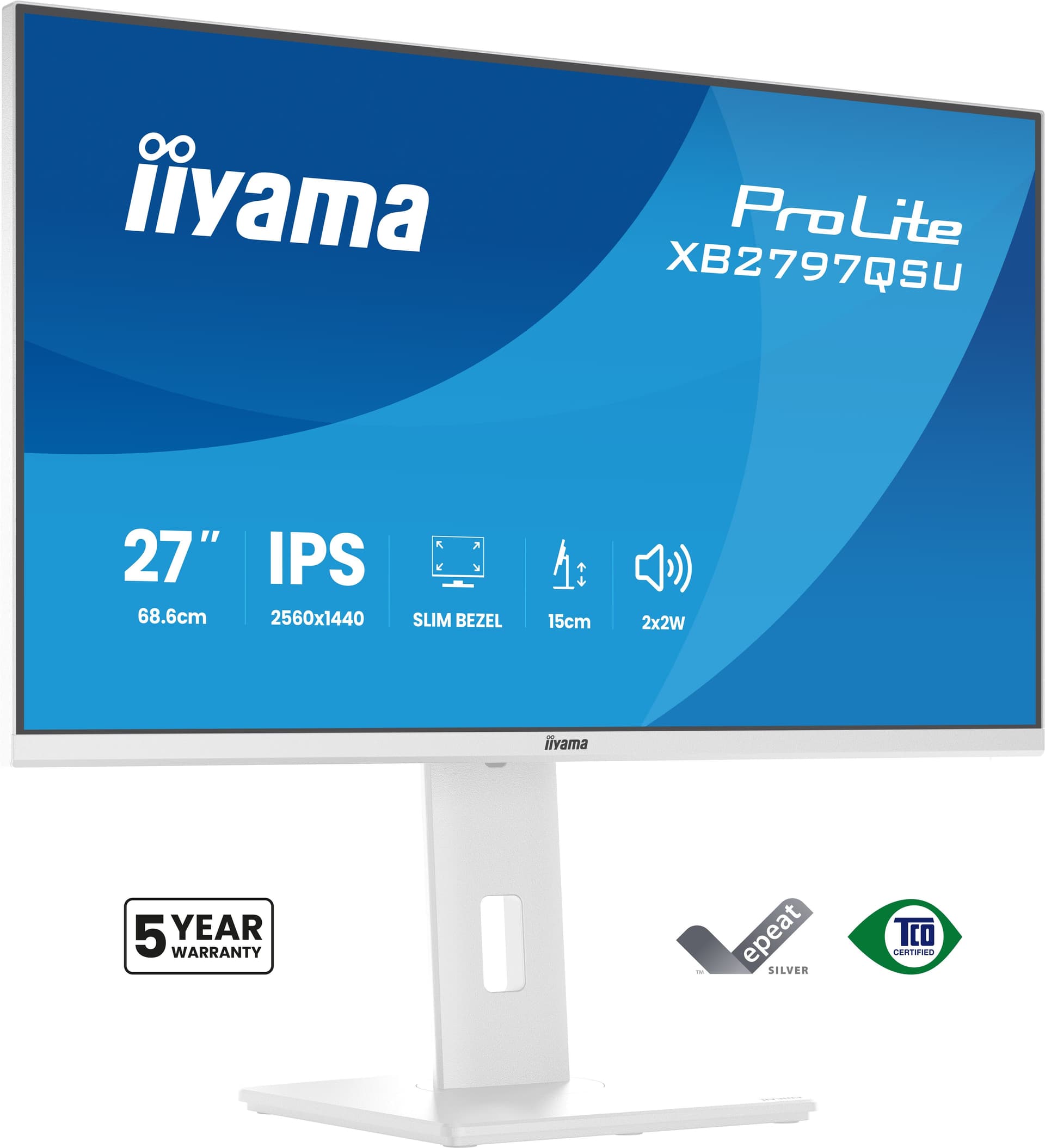 iiyama ProLite XB2797QSU-W1 Monitor PC 68,6 cm [27] 2560 x 1440 Pixel Quad HD LED Bianco (iiyama ProLite XB2797QSU-W1 computer monitor 68.6 cm [27'])