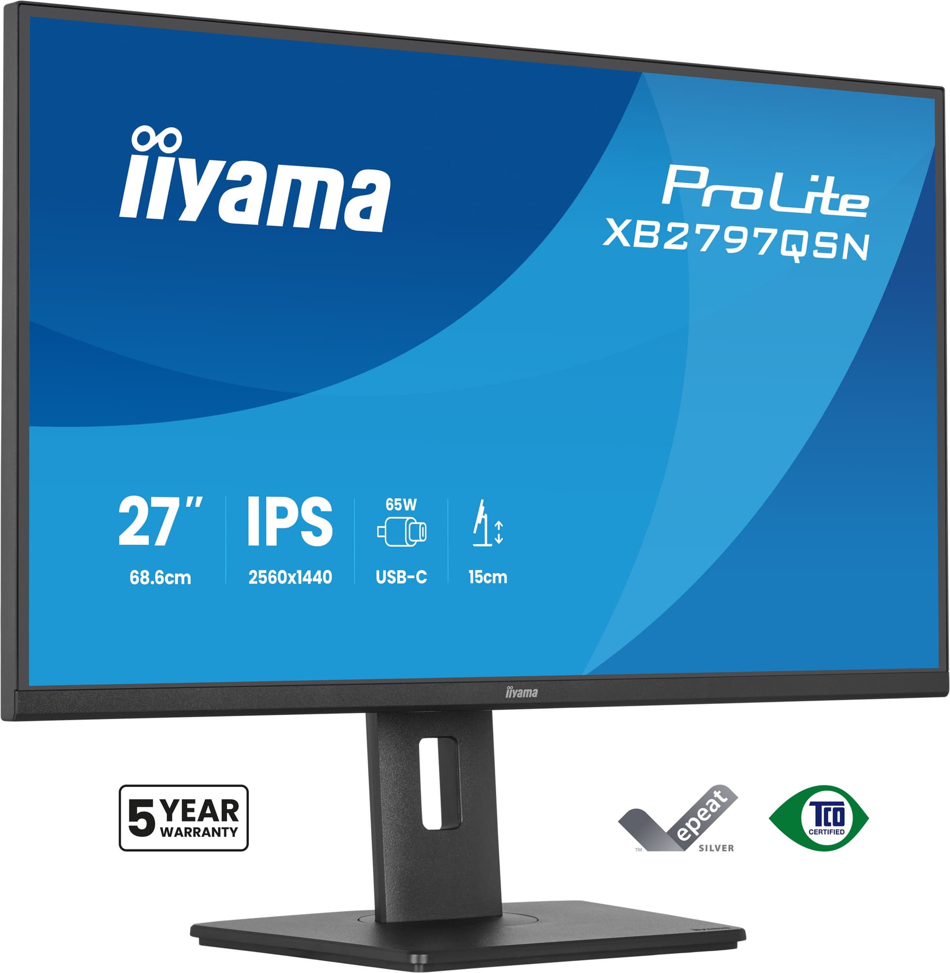 iiyama ProLite XB2797QSN-B1 Monitor PC 68,6 cm [27] 2560 x 1440 Pixel Quad HD LCD Nero (27 XB2797QSN-B1 Monitor - 27 Black QHD IPS Monitor 1ms HDMI Display Port and USB-C)