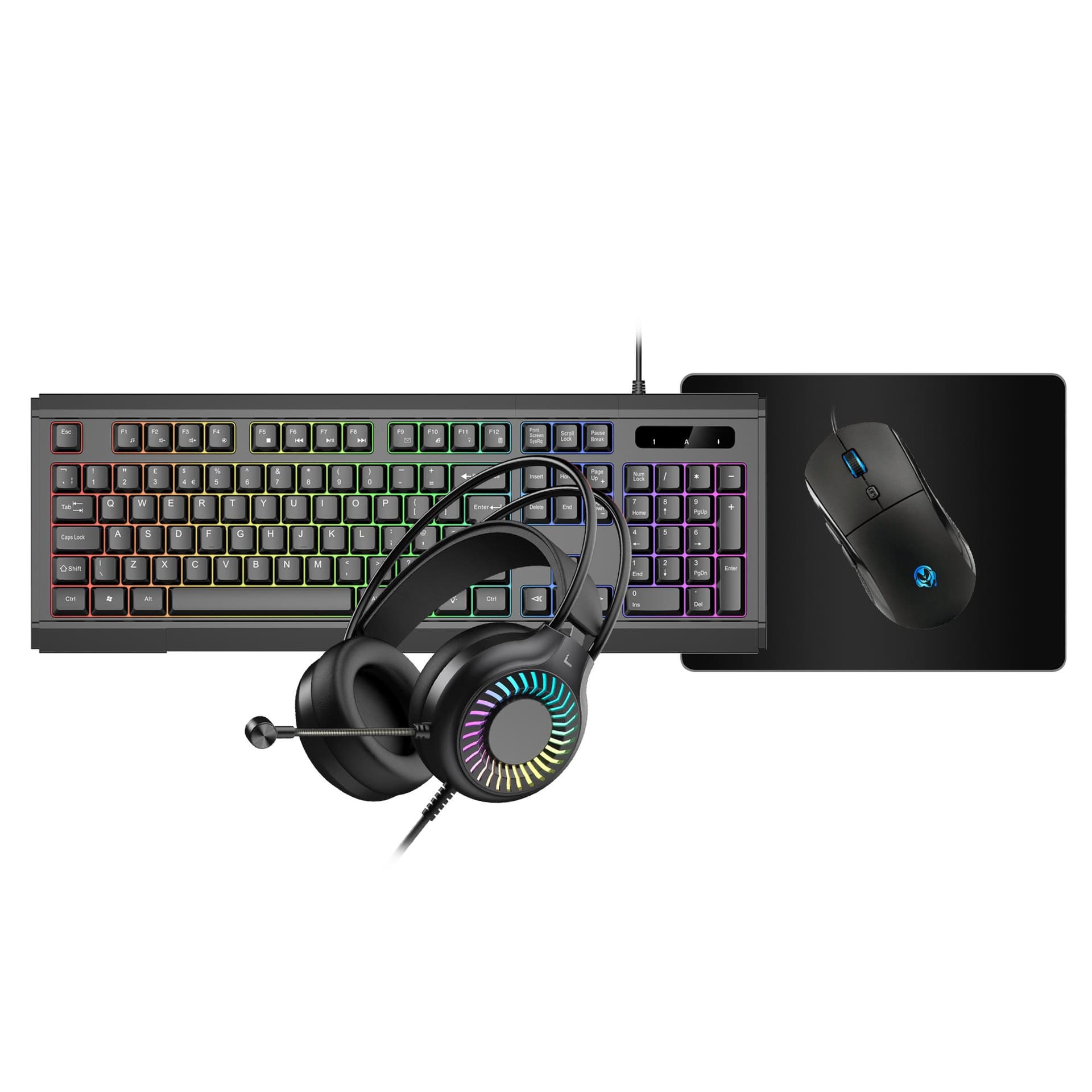 VIDA GAMER BLK 4IN1 USB KB MS HS KIT tastiera Mouse incluso Gaming QWERTY Inglese UK Nero (VIDA GAMER BLK 4IN1 USB KB MS HS KIT) - Versione UK