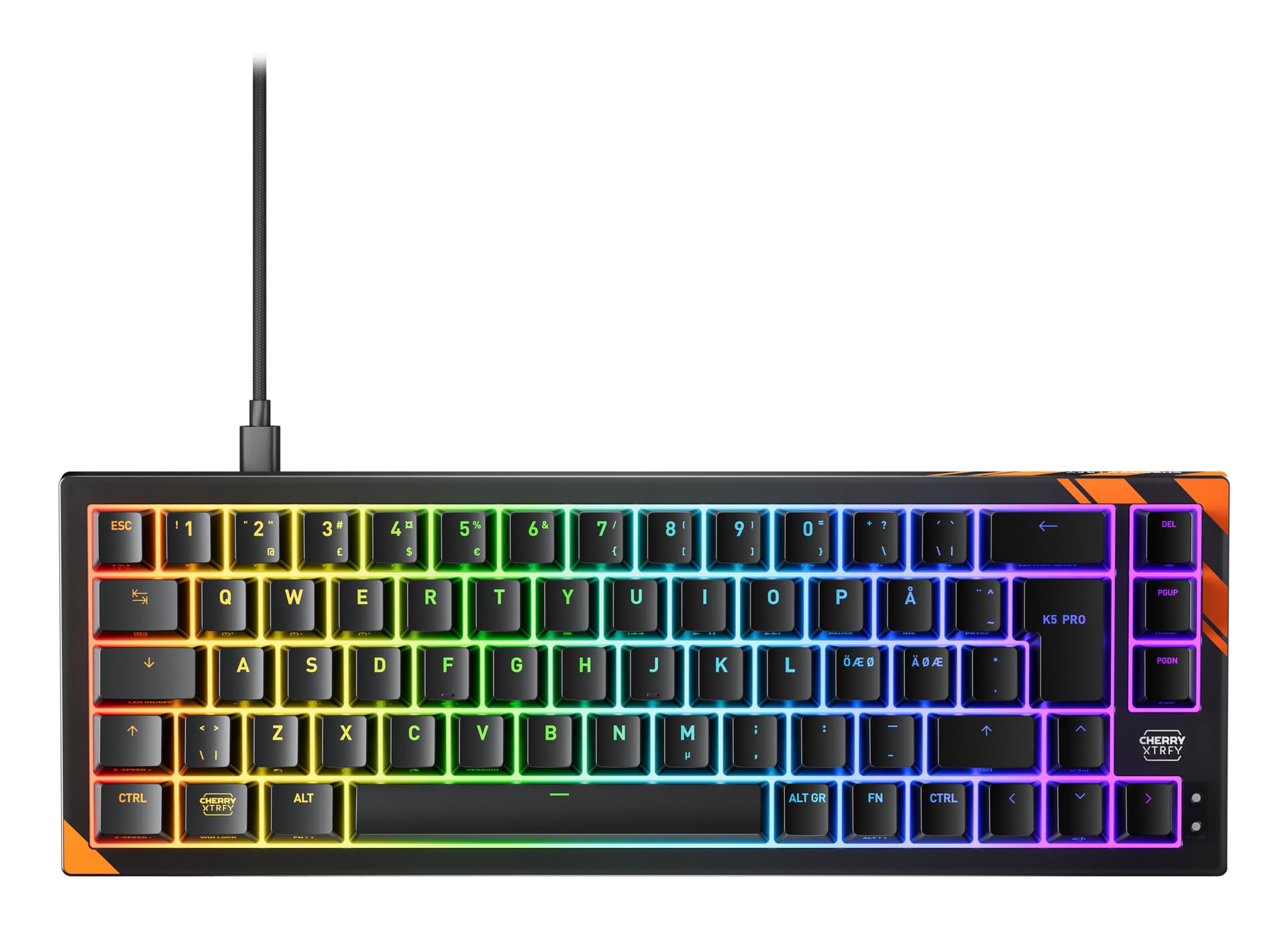 CHERRY K5 PRO TMR COMPACT tastiera Gaming USB QWERTY Nordic Nero, Arancione (K5 PRO TMR MAGNETIC SWITCH - GAMING KEYBOARD PAN NORDIC LAYOU) - Versione Tedesca