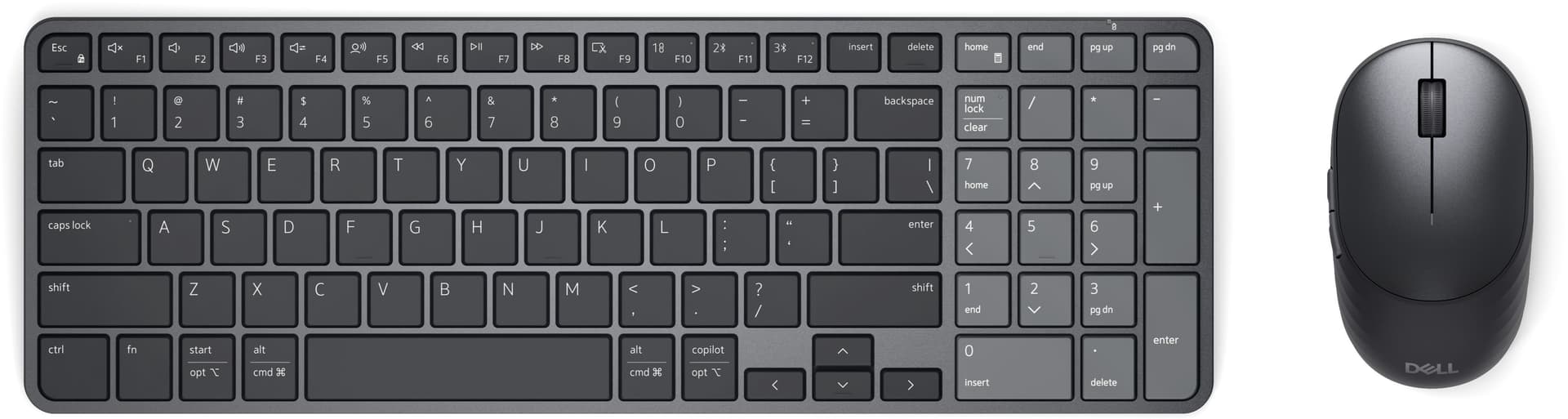 DELL Pro 7 KM746 tastiera Mouse incluso Universale RF senza fili + Bluetooth QWERTY US International Grafite (PRO 7 RECHARGEABLE COMPACT KEYB - AND MOUSE KM746 - US) - Versione Tedesca
